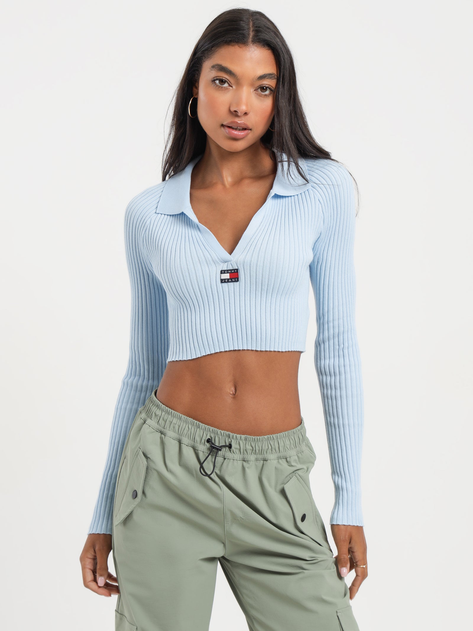 Badge Rib Collar Sweater in Chambray Sky