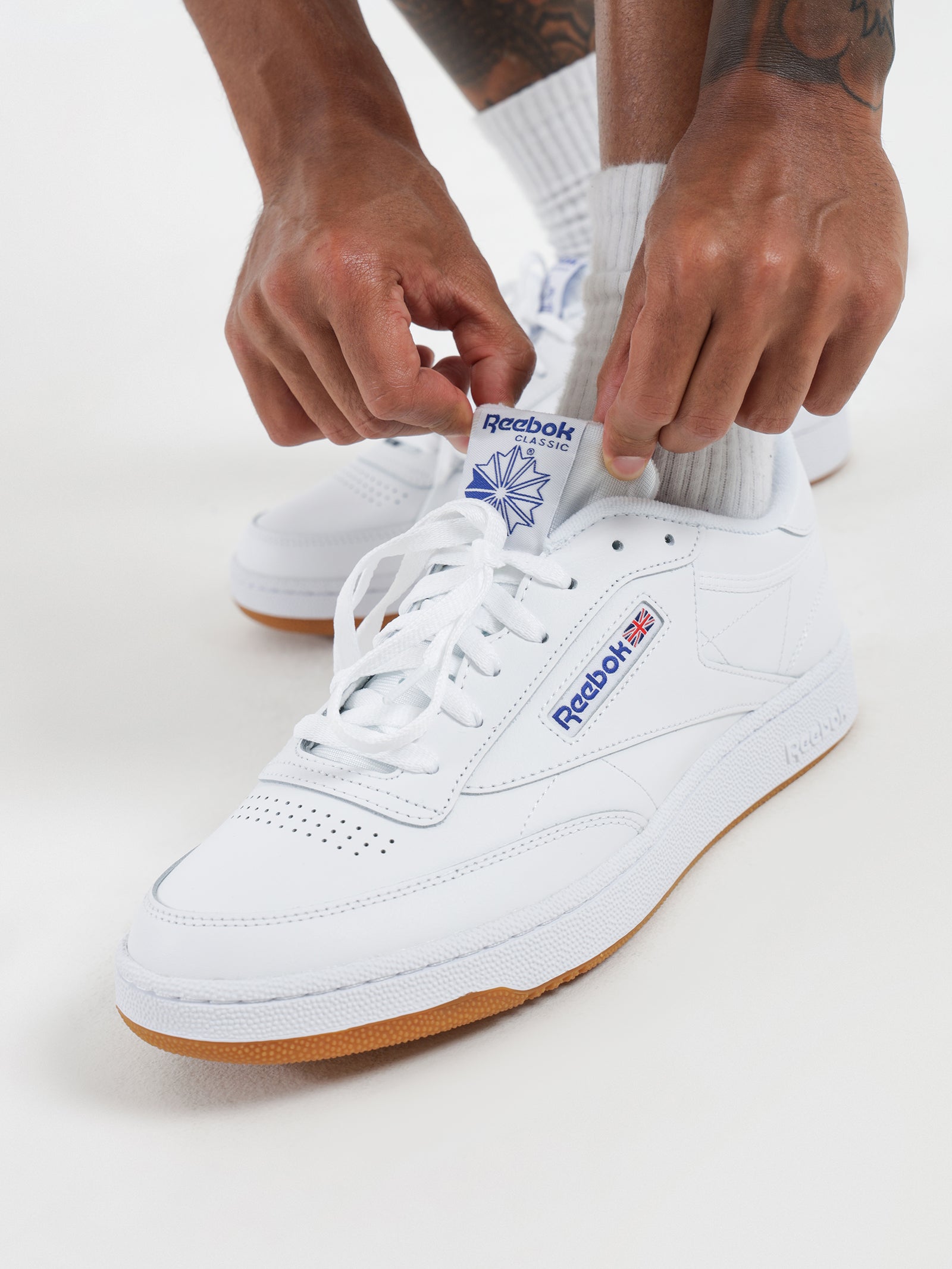 Unisex Club C 85 Sneakers in White & Blue - Glue Store