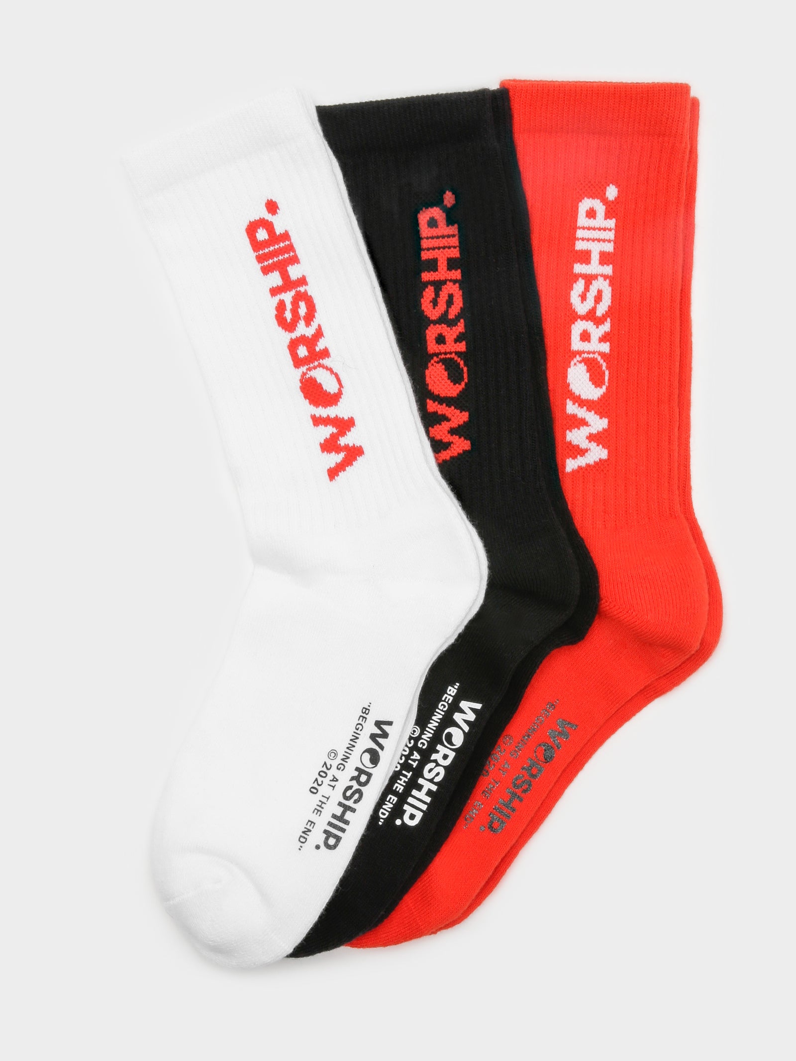 3 Pairs of Organic Core Socks in White, Red & Black