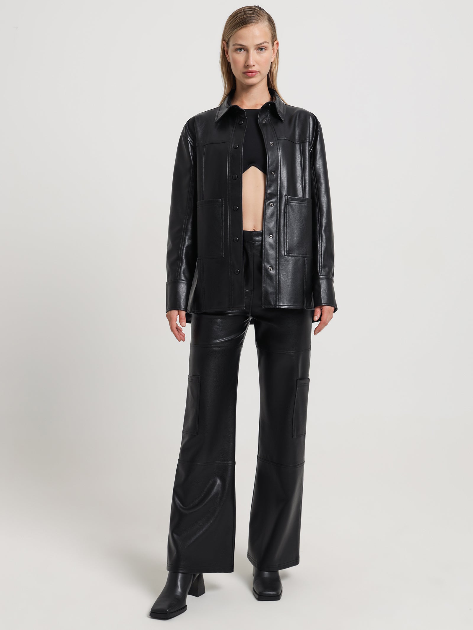 Zima Faux Leather Cargo Pants in Black - Glue Store