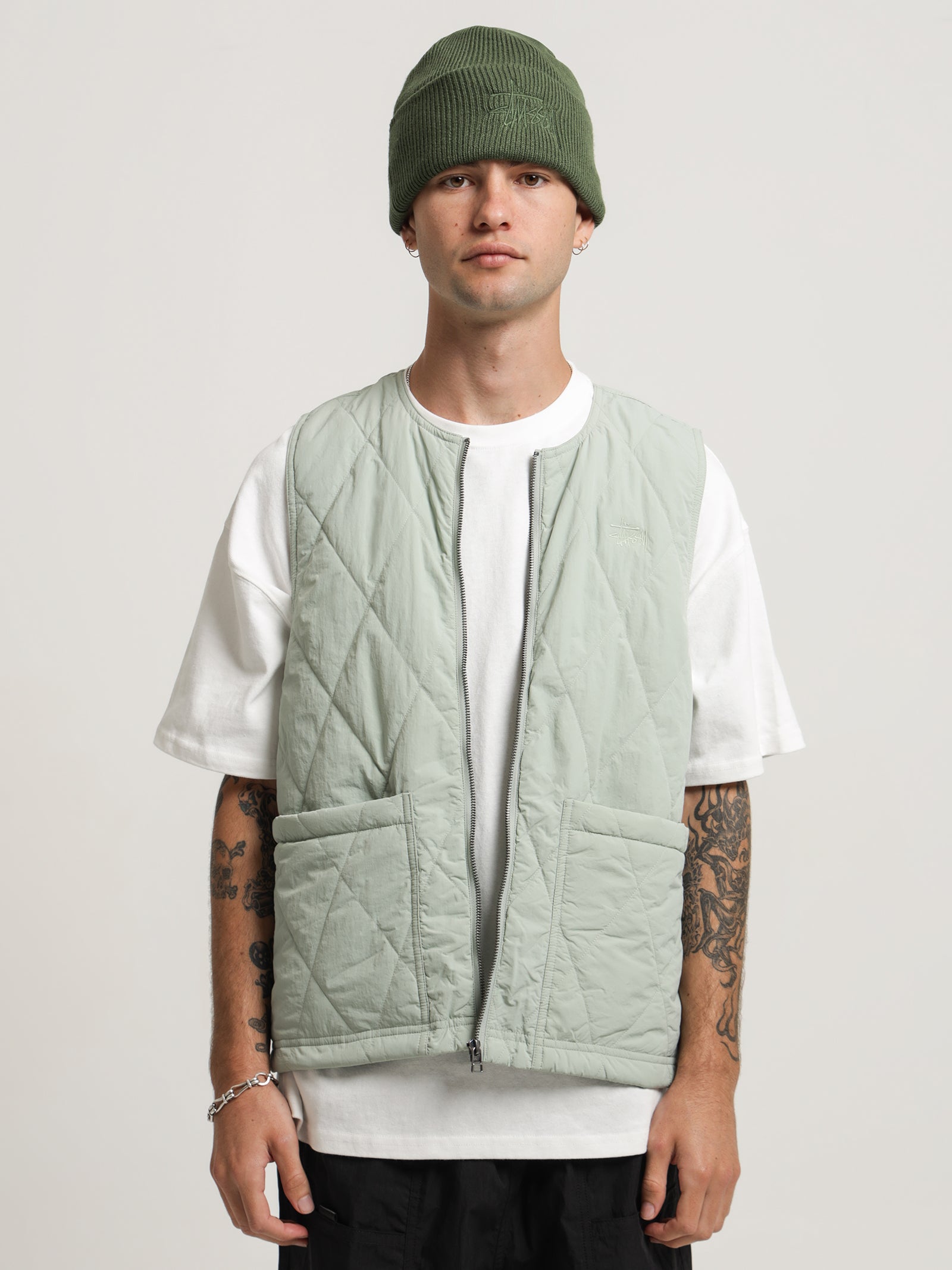 Unisex Diamond Quilted Vest in Sage - Glue Store