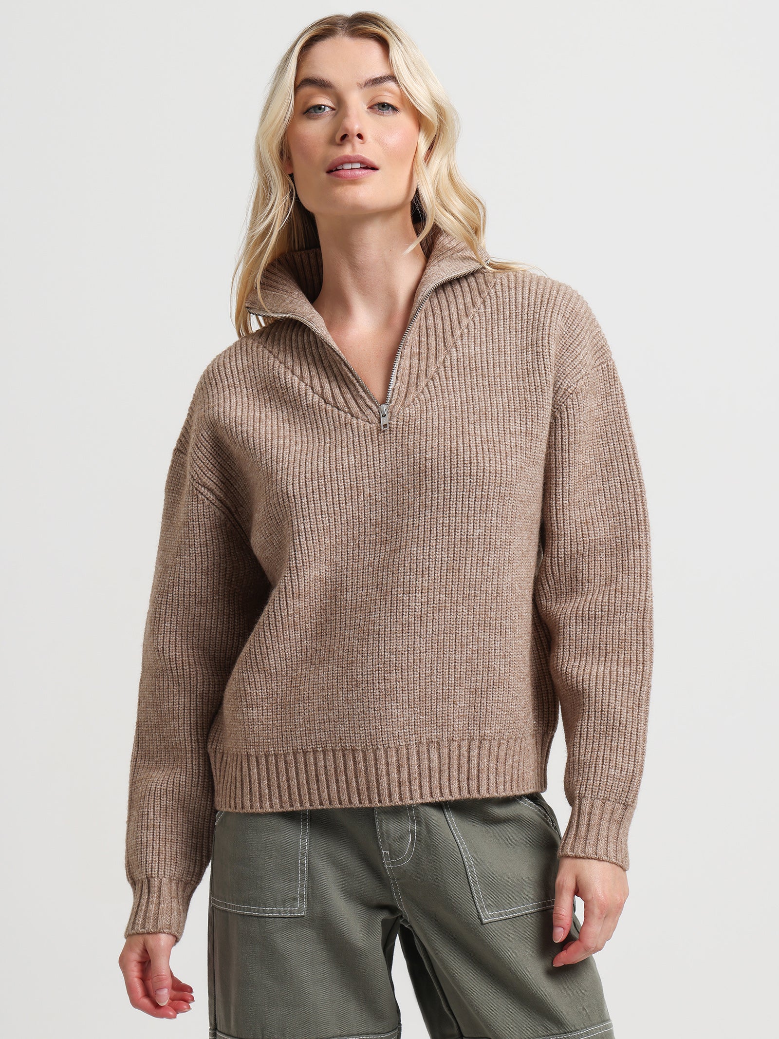 Addison Half Zip Knit in Natural