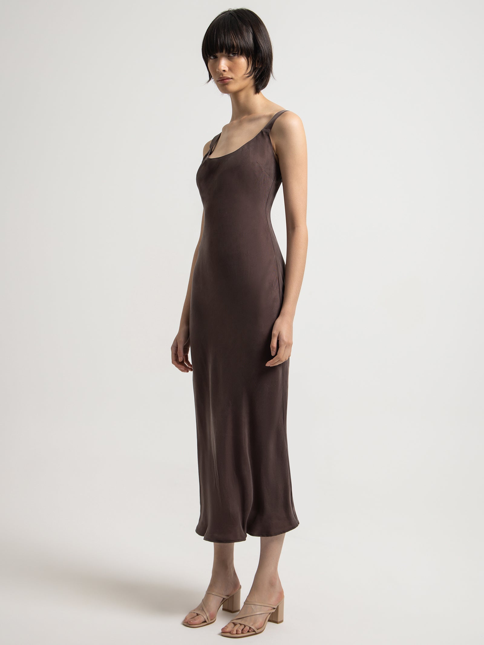 Ren Cupro Slip Dress in Cinder Brown - Glue Store