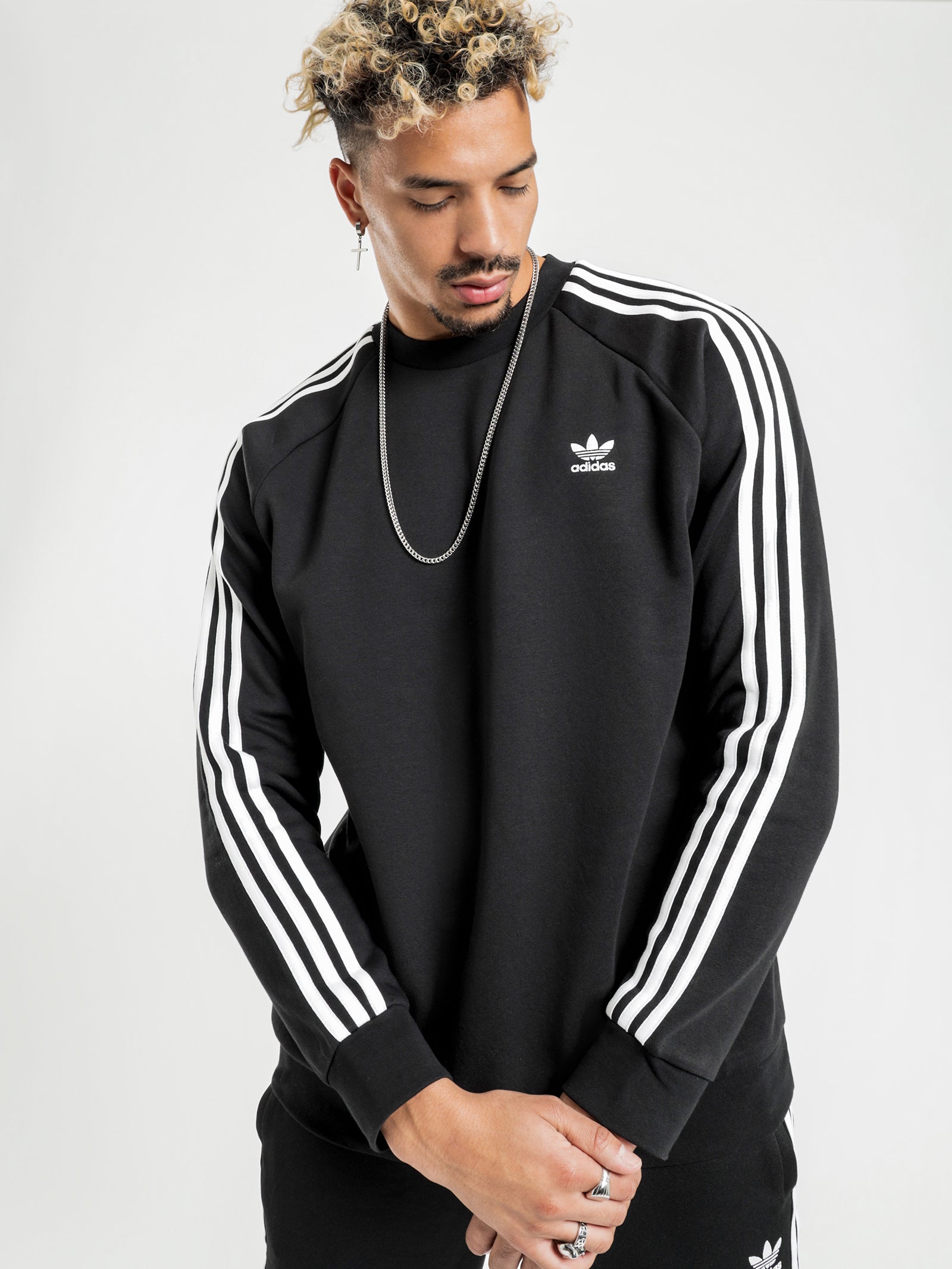 3 Stripes Crew Sweater in Black