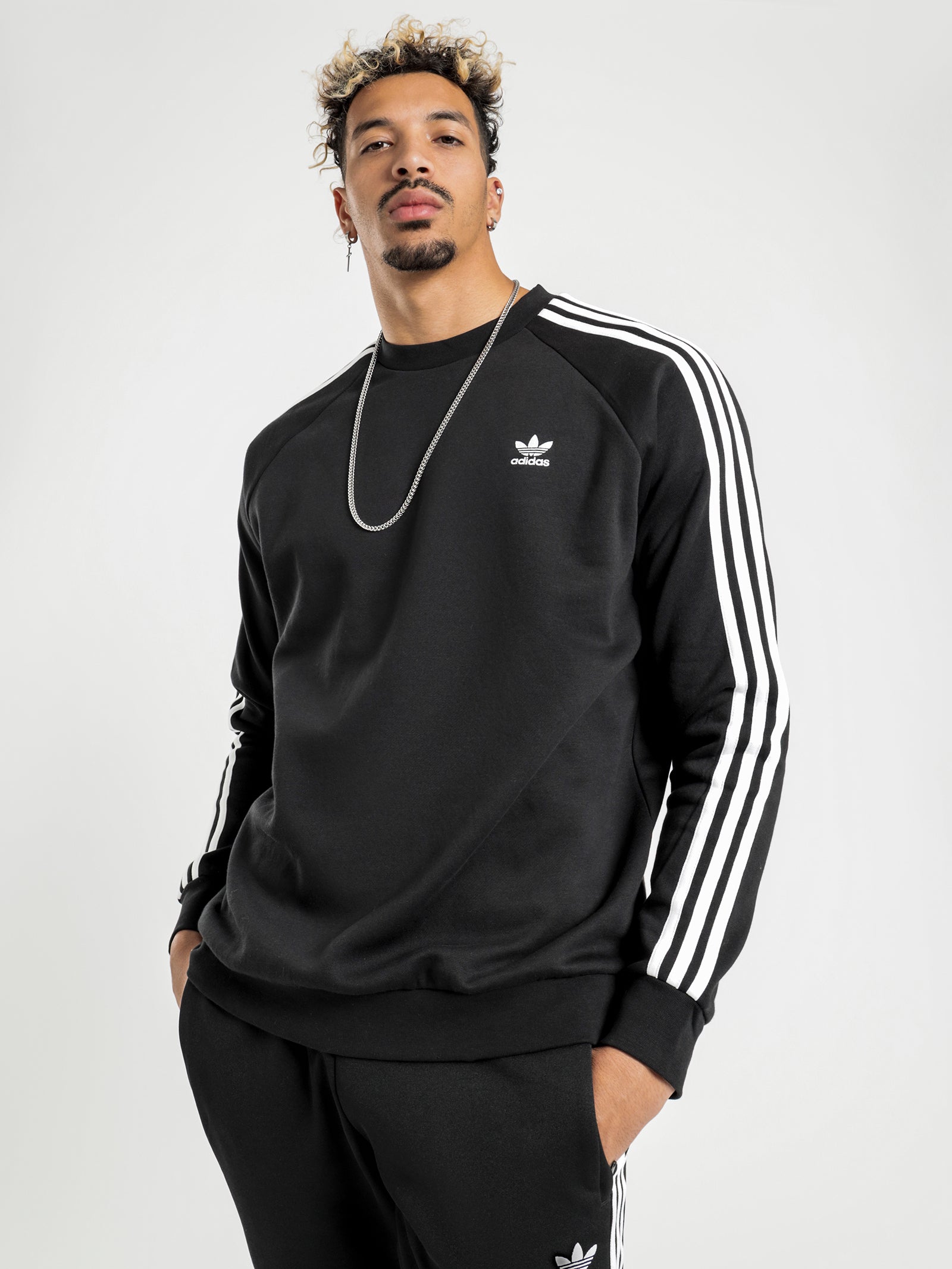 3 Stripes Crew Sweater in Black