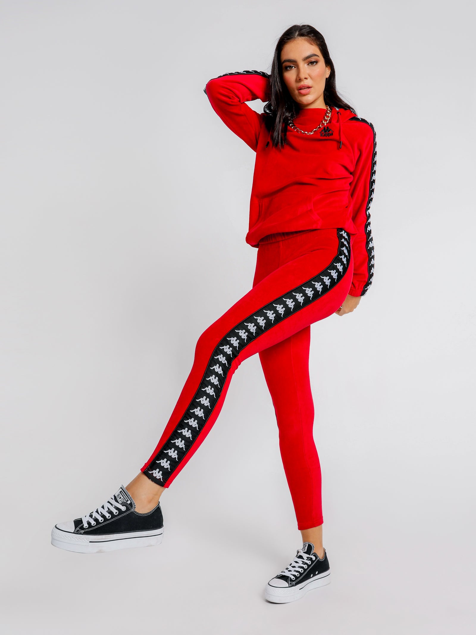 Authentic Ammu Velour Track Pants in Red & Black