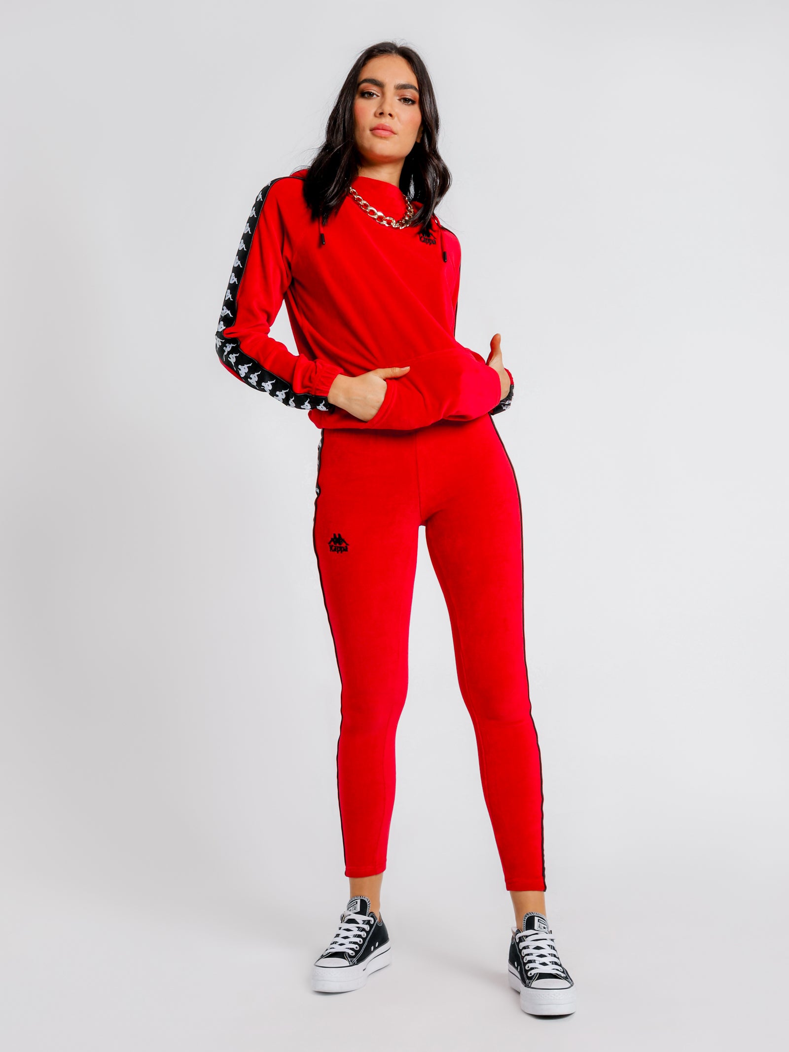 Authentic Ammu Velour Track Pants in Red & Black