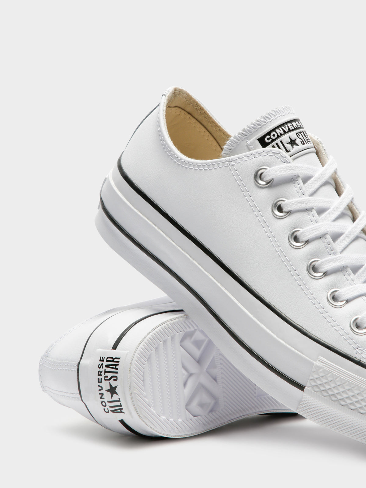 Womens Chuck Taylor All Star Leather Platform Sneakers in White & Blac ...
