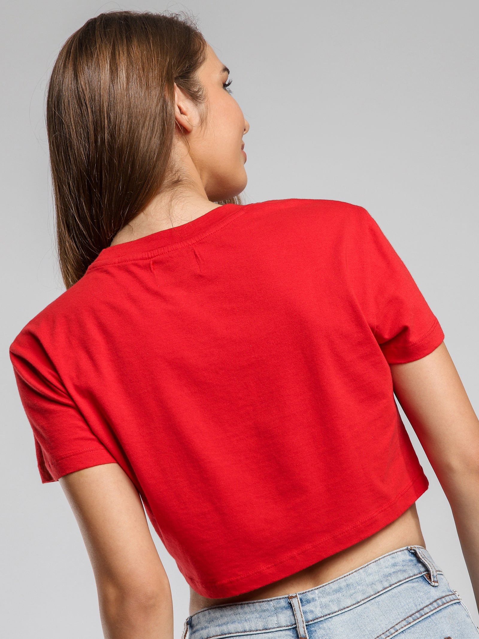 A Get Up Cropped T-Shirt in Red