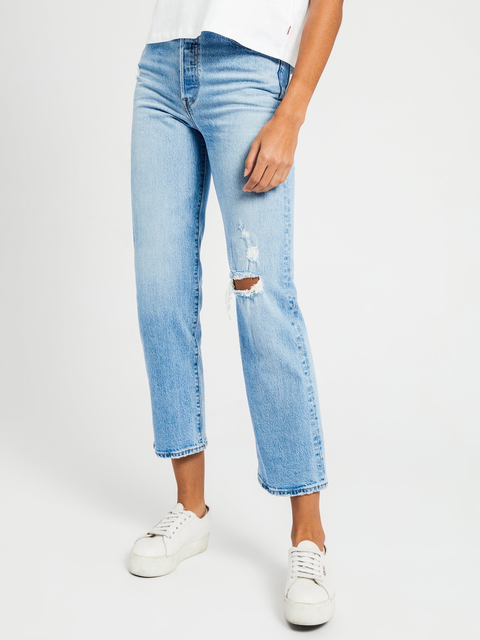 Ribcage Straight Ankle Jeans in Tango Fade Blue Denim - Glue Store