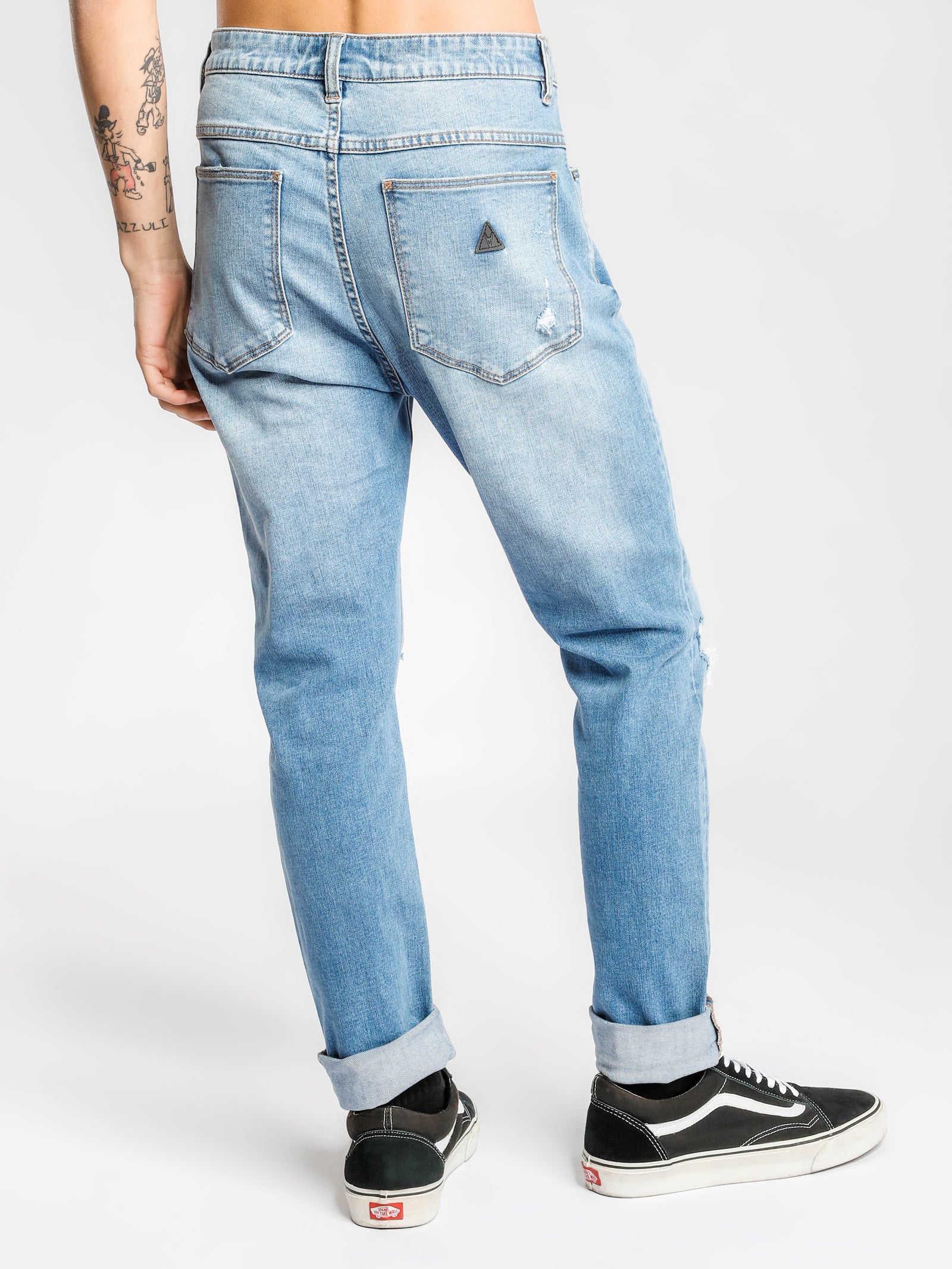 A Dropped Skinny Turn Up Jeans in Chalk Indigo - Glue Store