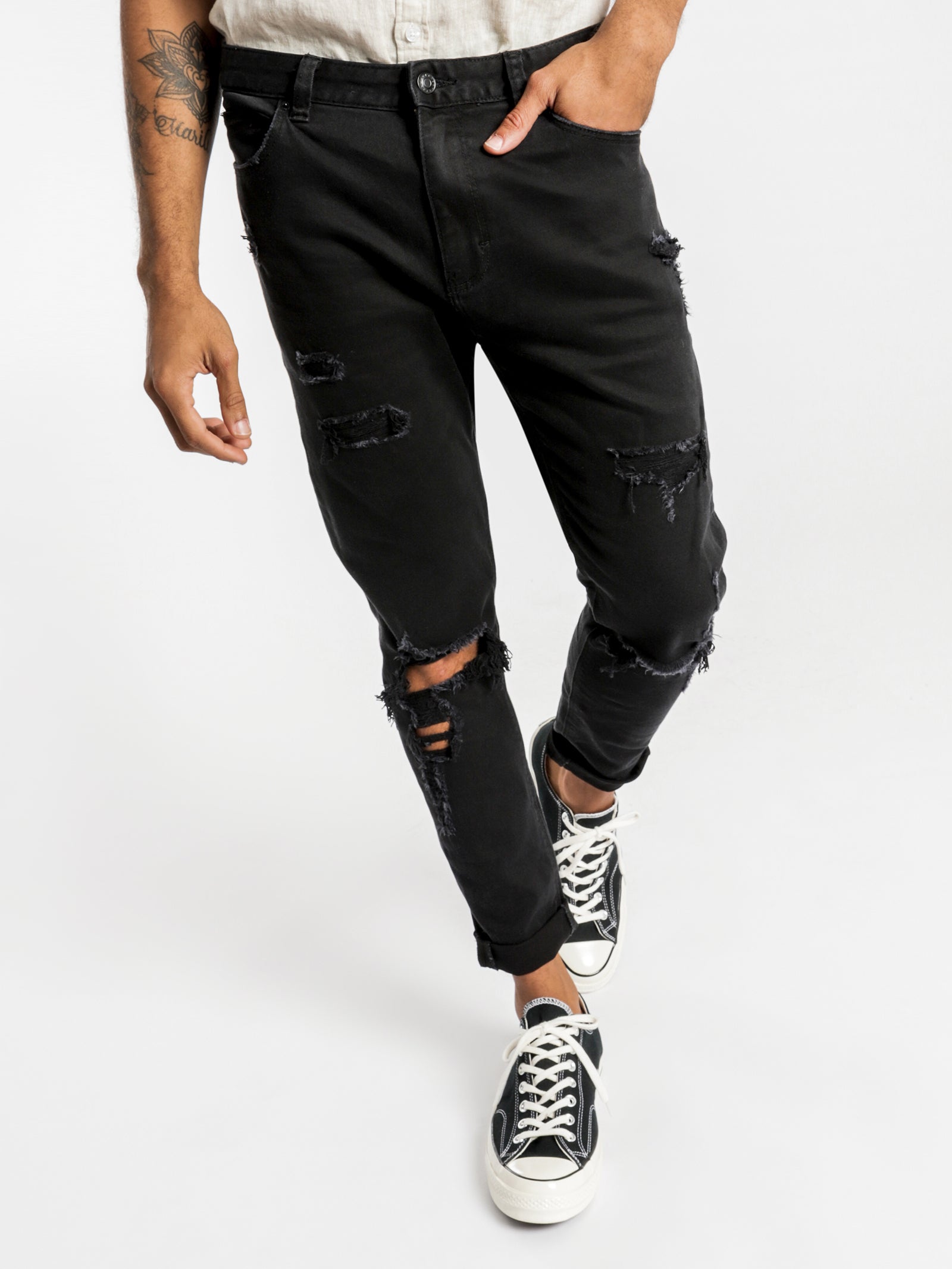 A Dropped Slim Turn Up Jeans Rogue Black