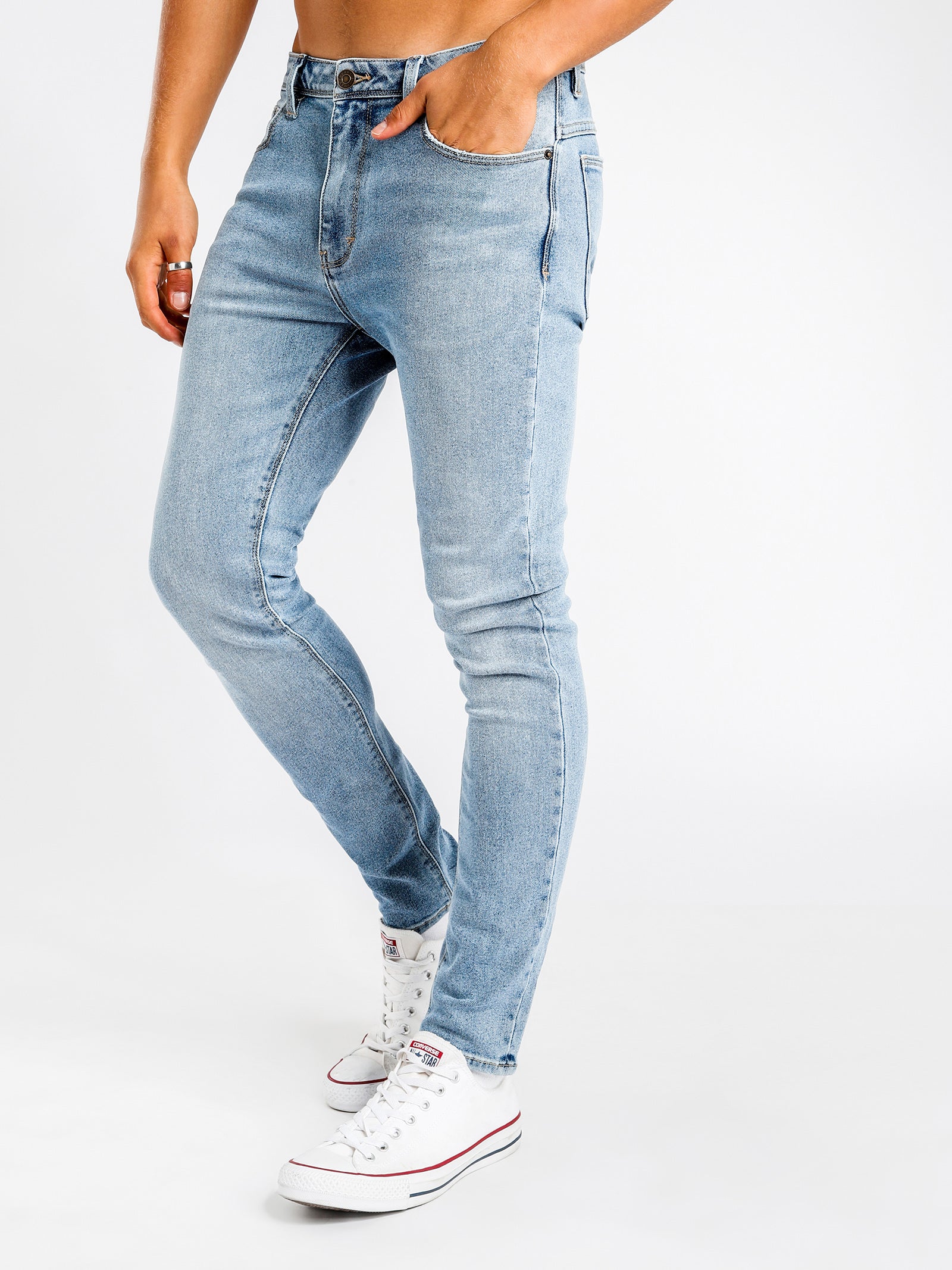 A Dropped Skinny Turn Up Jean in Whispering Blues Denim