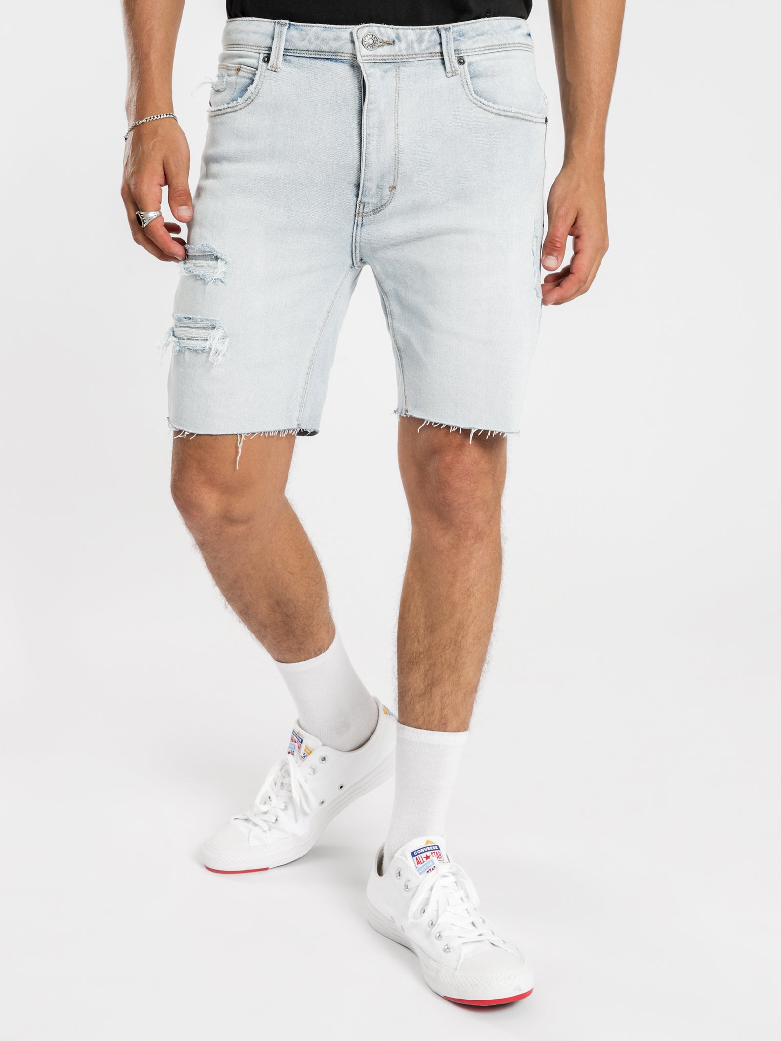 A Dropped Skinny Shorts in No Rules Blue Denim