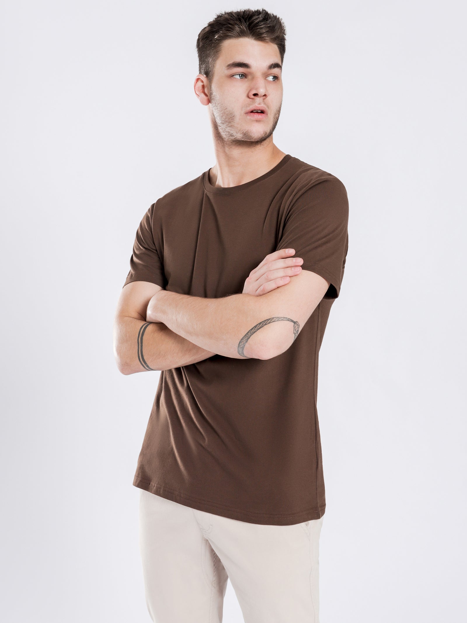 Plain Crew T-Shirt in Dark Brown - Glue Store