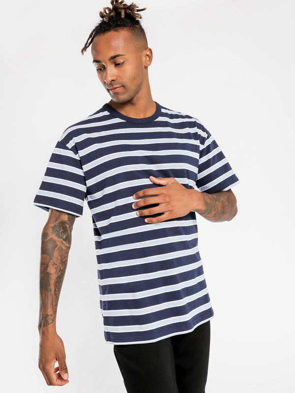 Southport T-Shirt in Blue & Navy Stripe - Glue Store