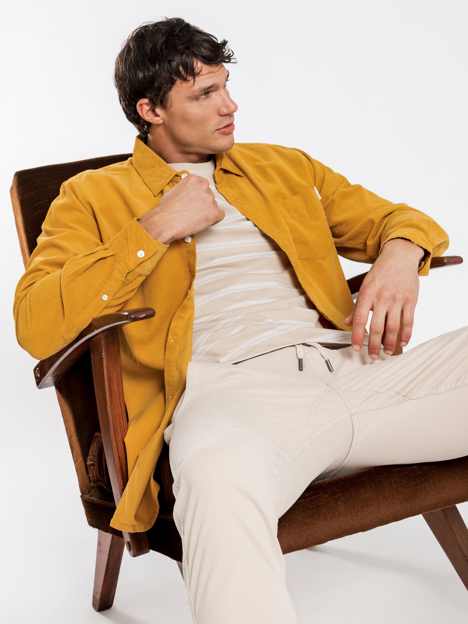 Axel Cord Long Sleeve Shirt in Mustard