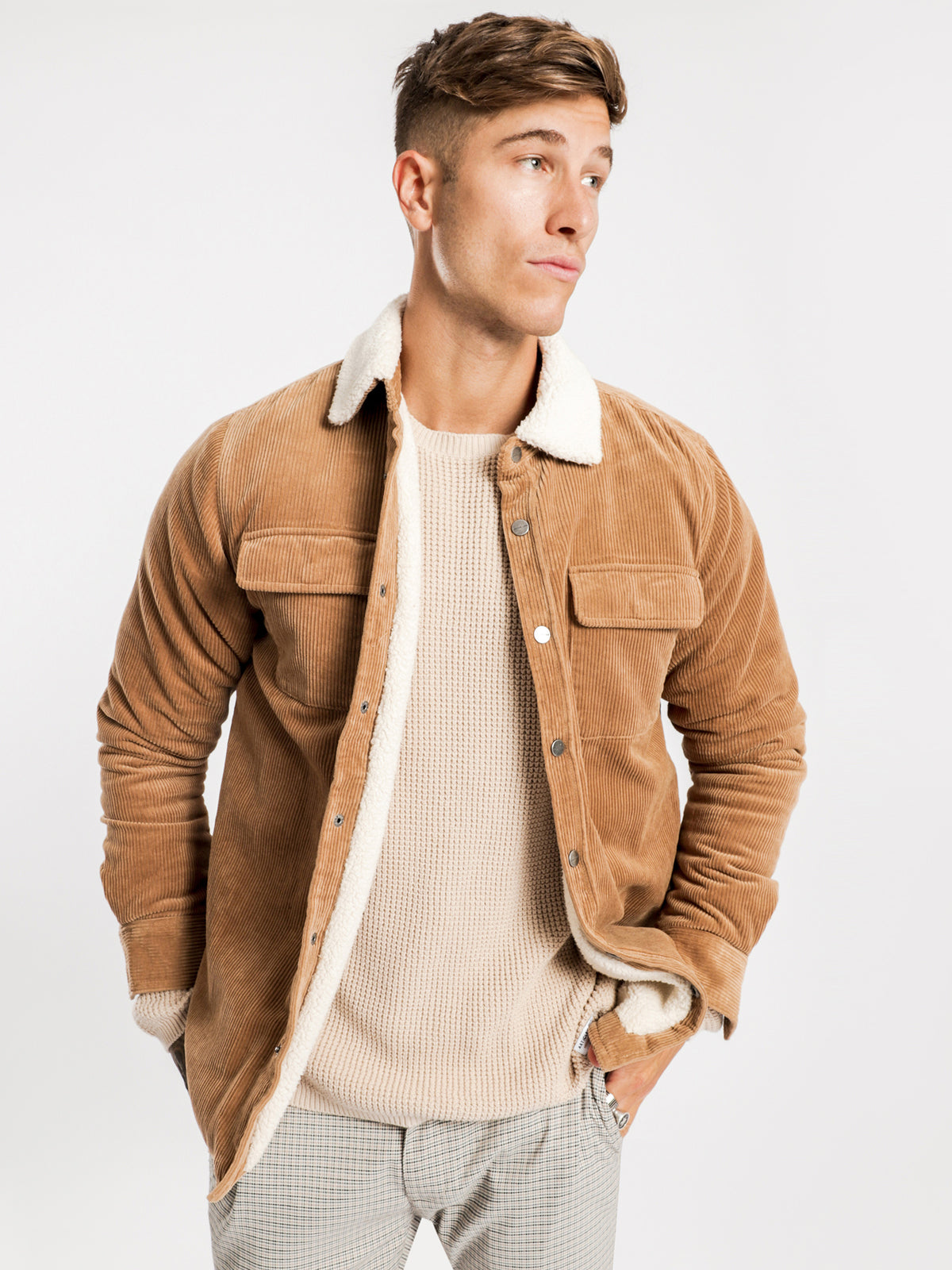 Kai Cord Sherpa Jacket in Tan - Glue Store