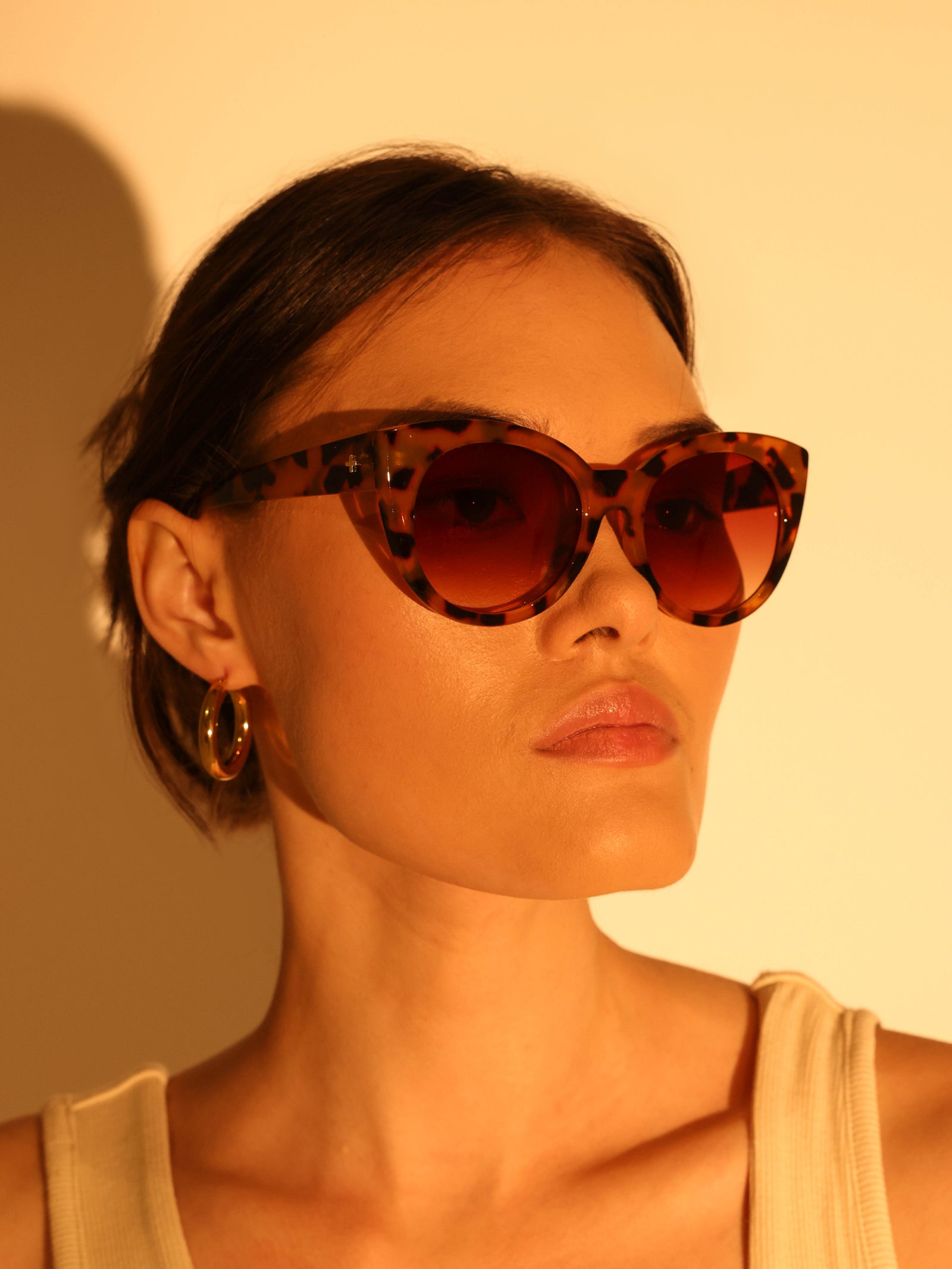 Beatrix Round Cat-Eye Sunglasses in Tortoiseshell