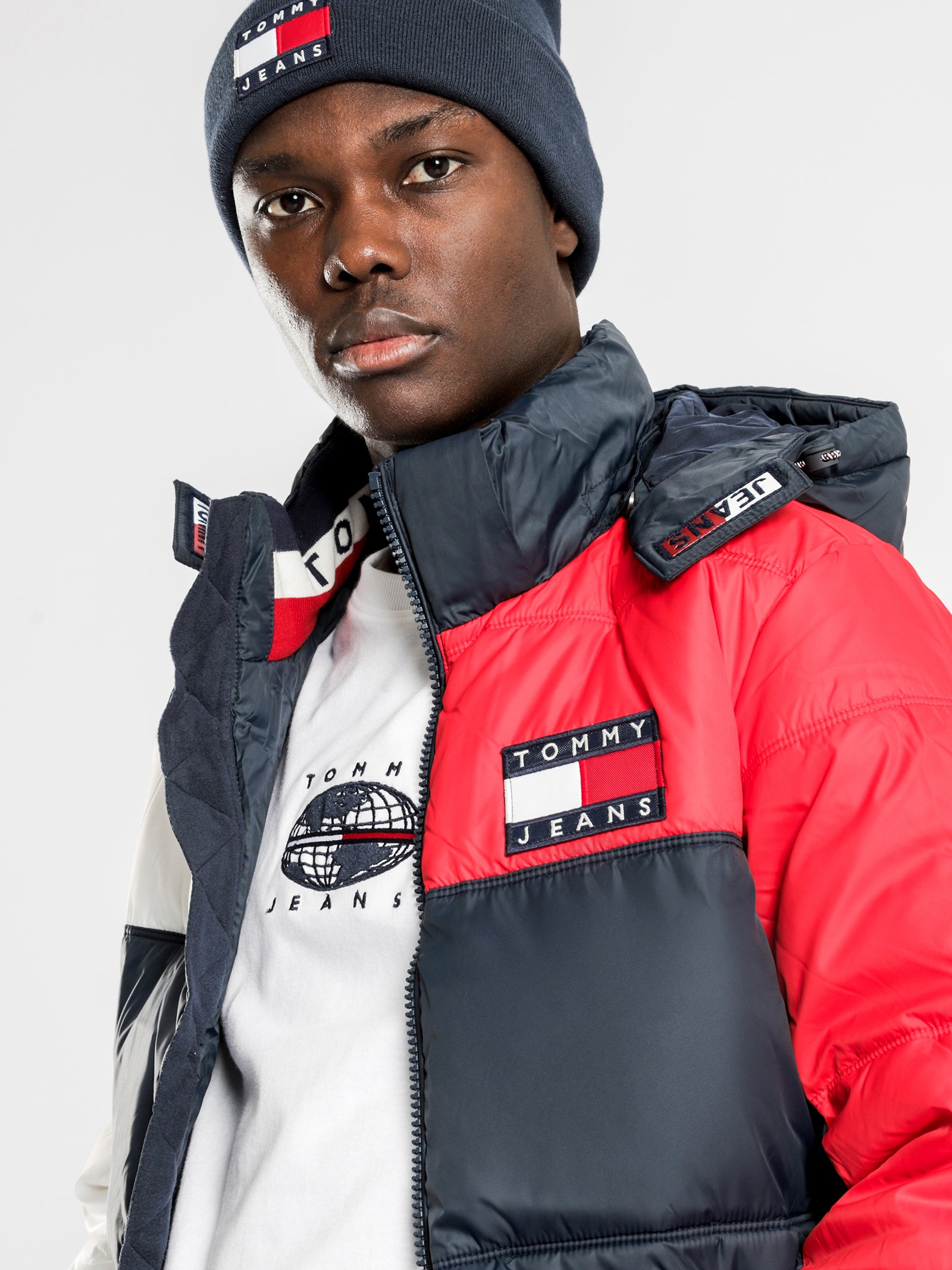 tommy jeans colour block puffer jacket