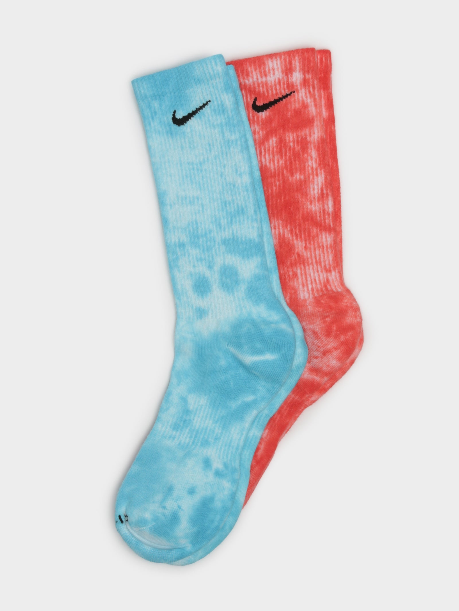 2 Pairs of Everyday Cushioned Crew Socks in Blue & Red Tie-Dye