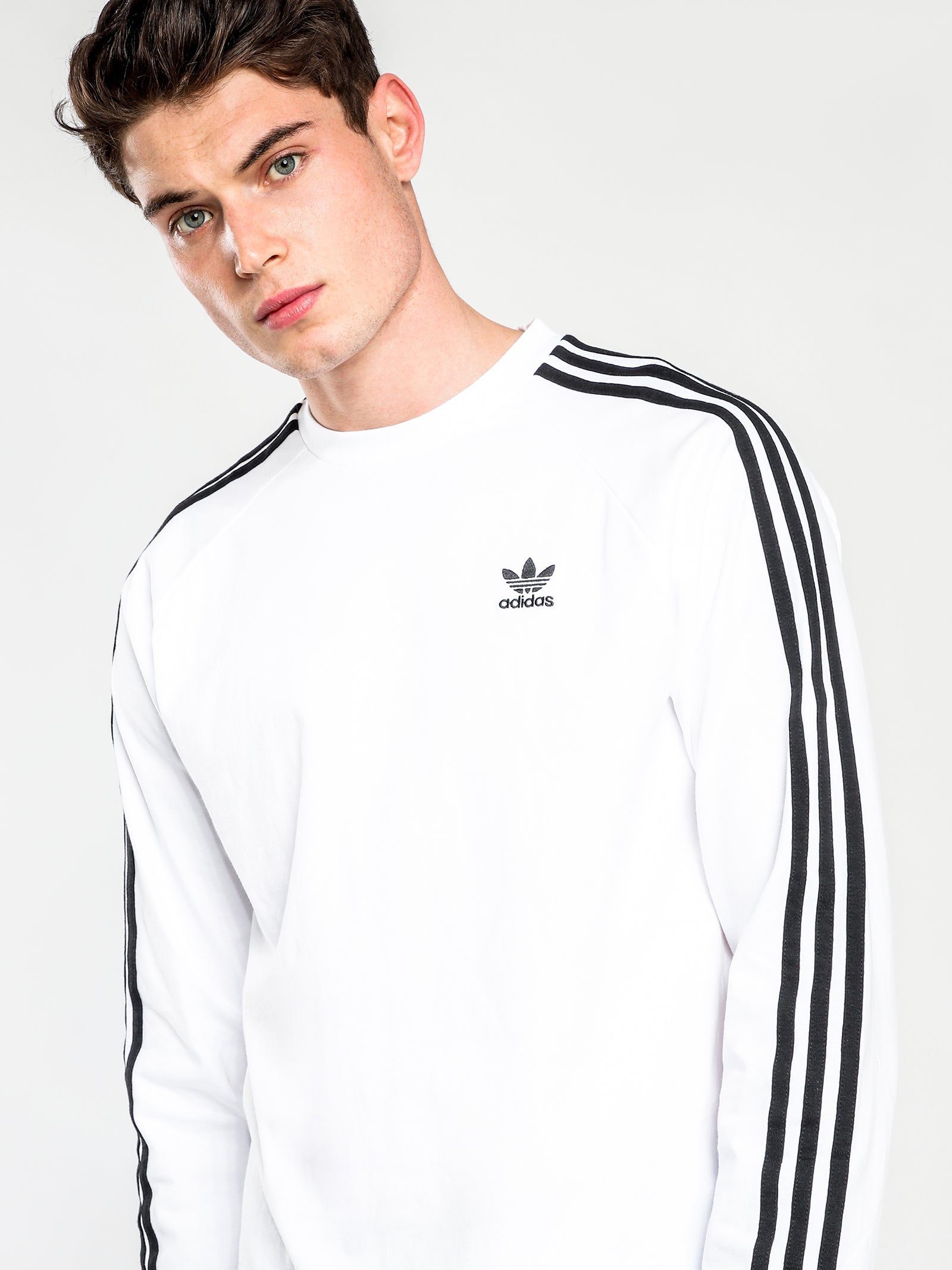 3 Stripes Long Sleeve T-Shirt in White & Black