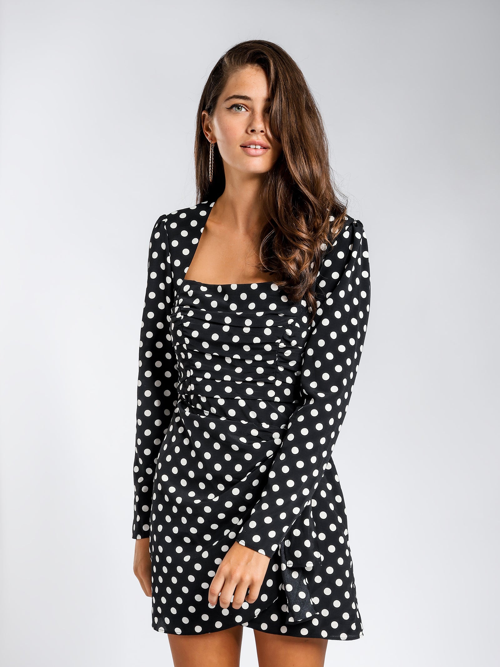 Amy Mini Dress in Black & White Polka Dot