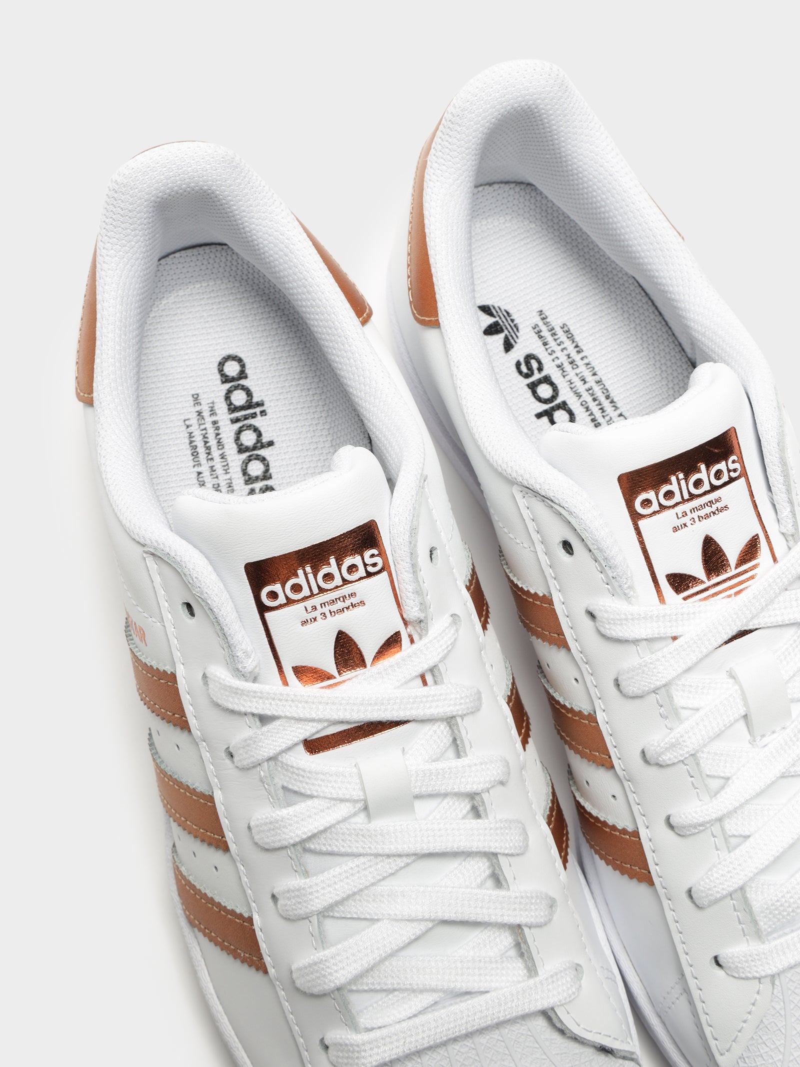 Superstar Sneakers in White & Rose Gold - Glue Store