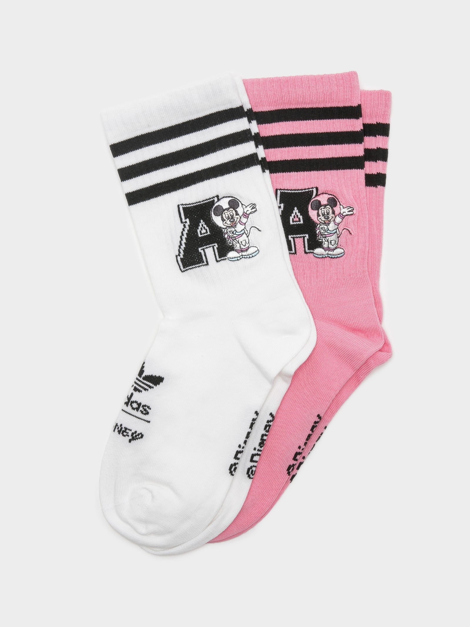 2 Pairs of Disney Crew Socks in White & Pink