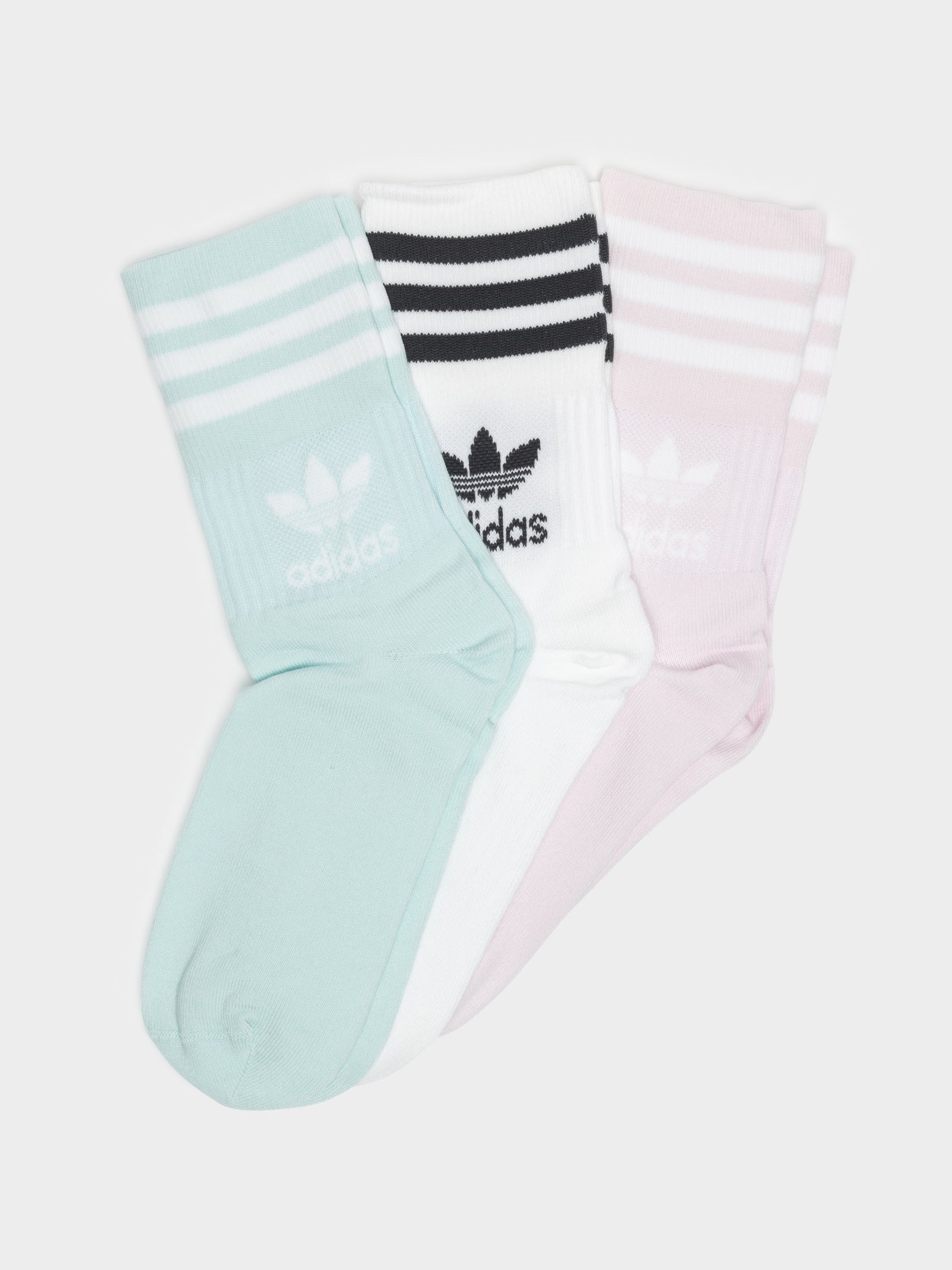 3 Pairs of Mid-Cut Solid Crew Socks in Almost Pink, White & Halo Mint ...
