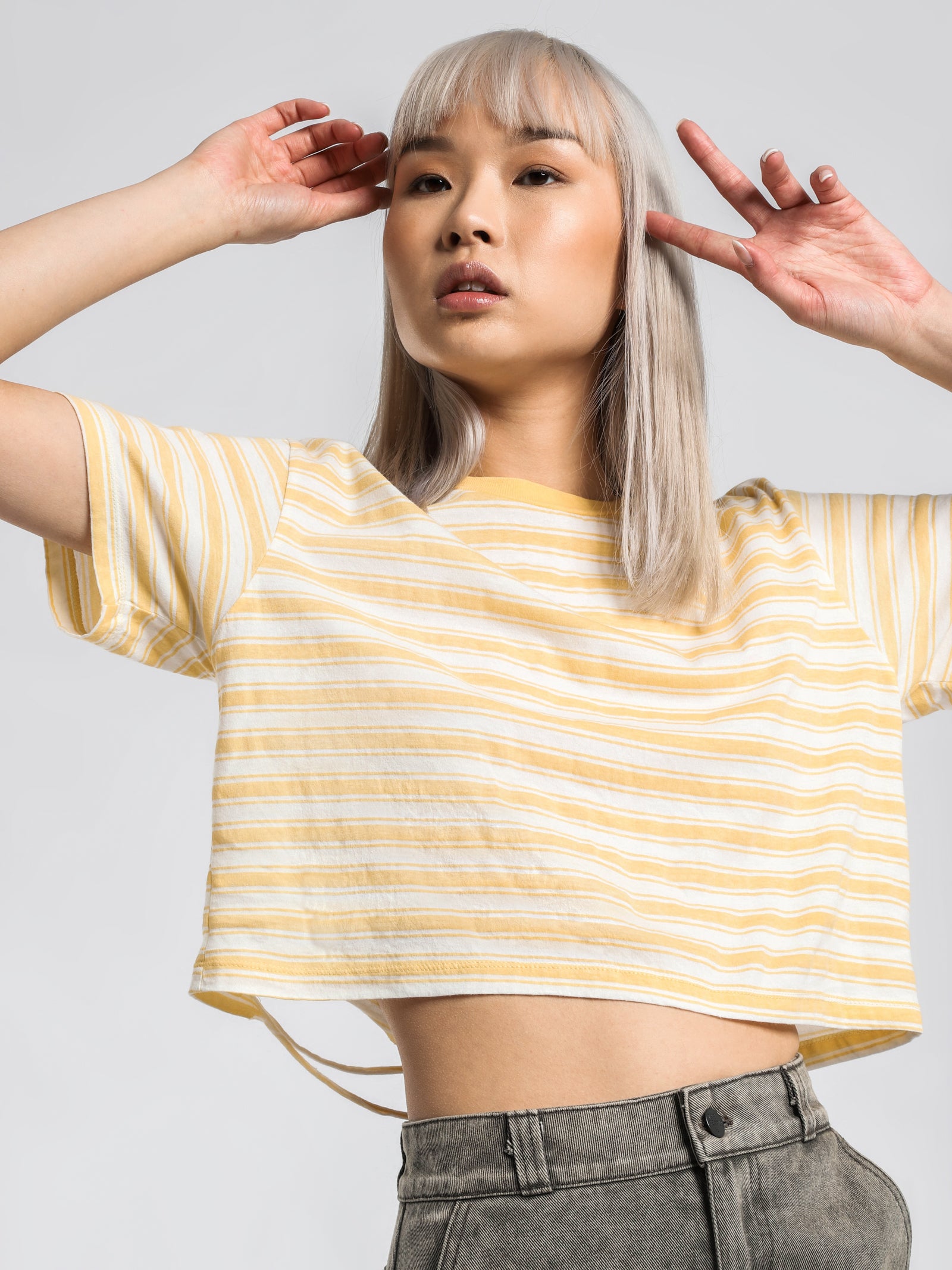 1cm Stripe Crop T-Shirt in Yellow & White