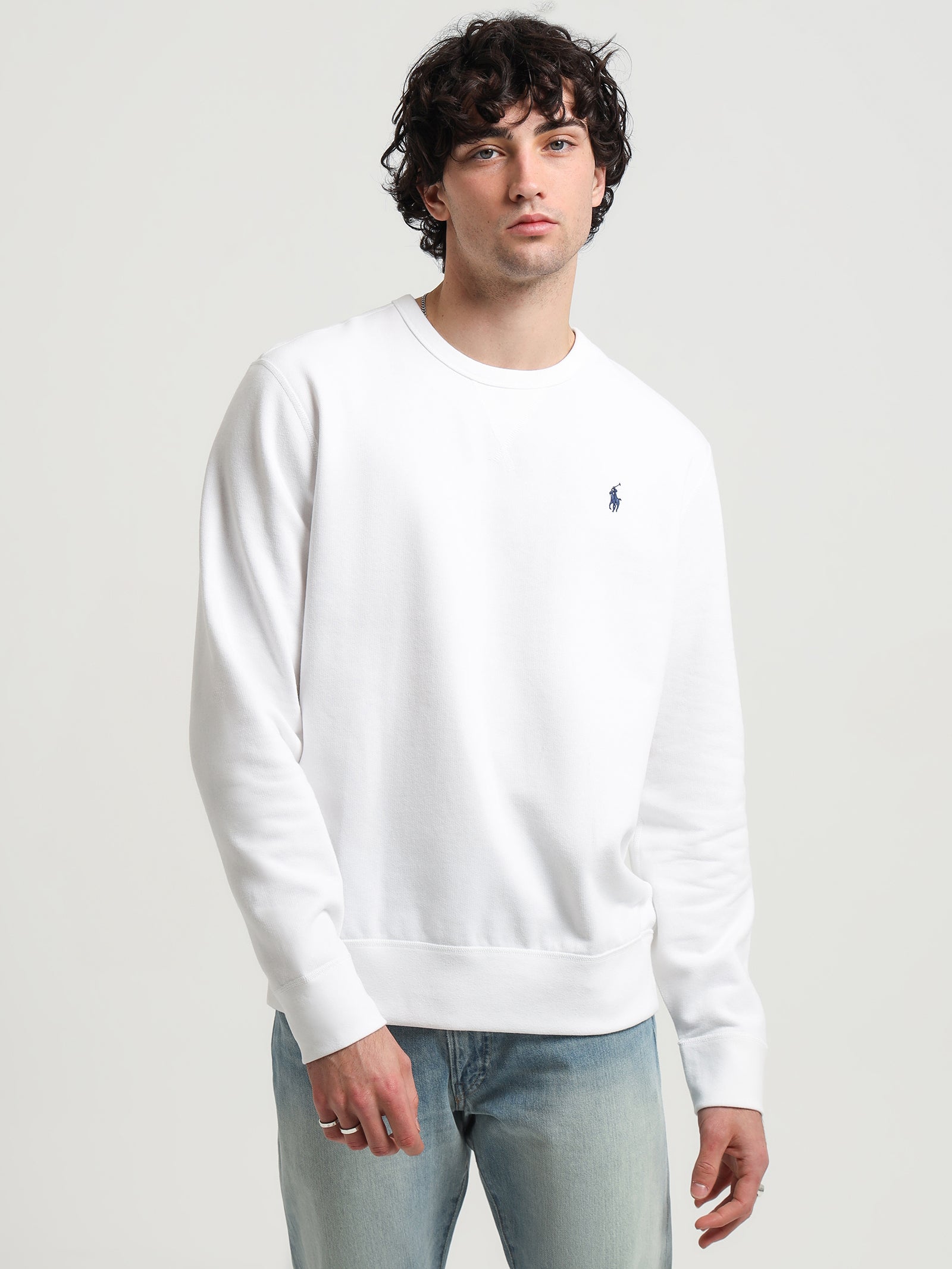 Polo Fleece Sweatshirt in White - Glue Store