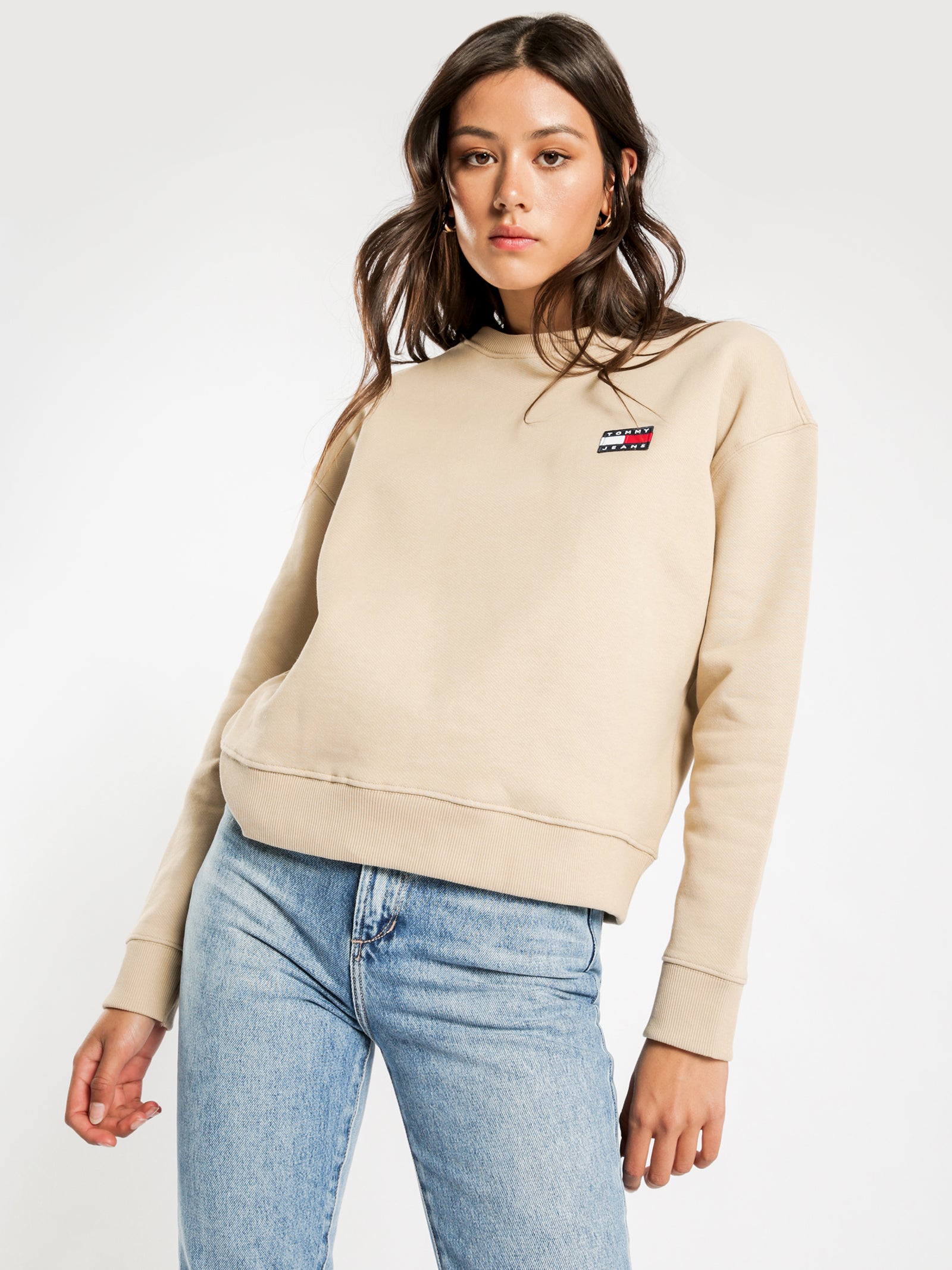 Badge Crew Sweatshirt in Beige