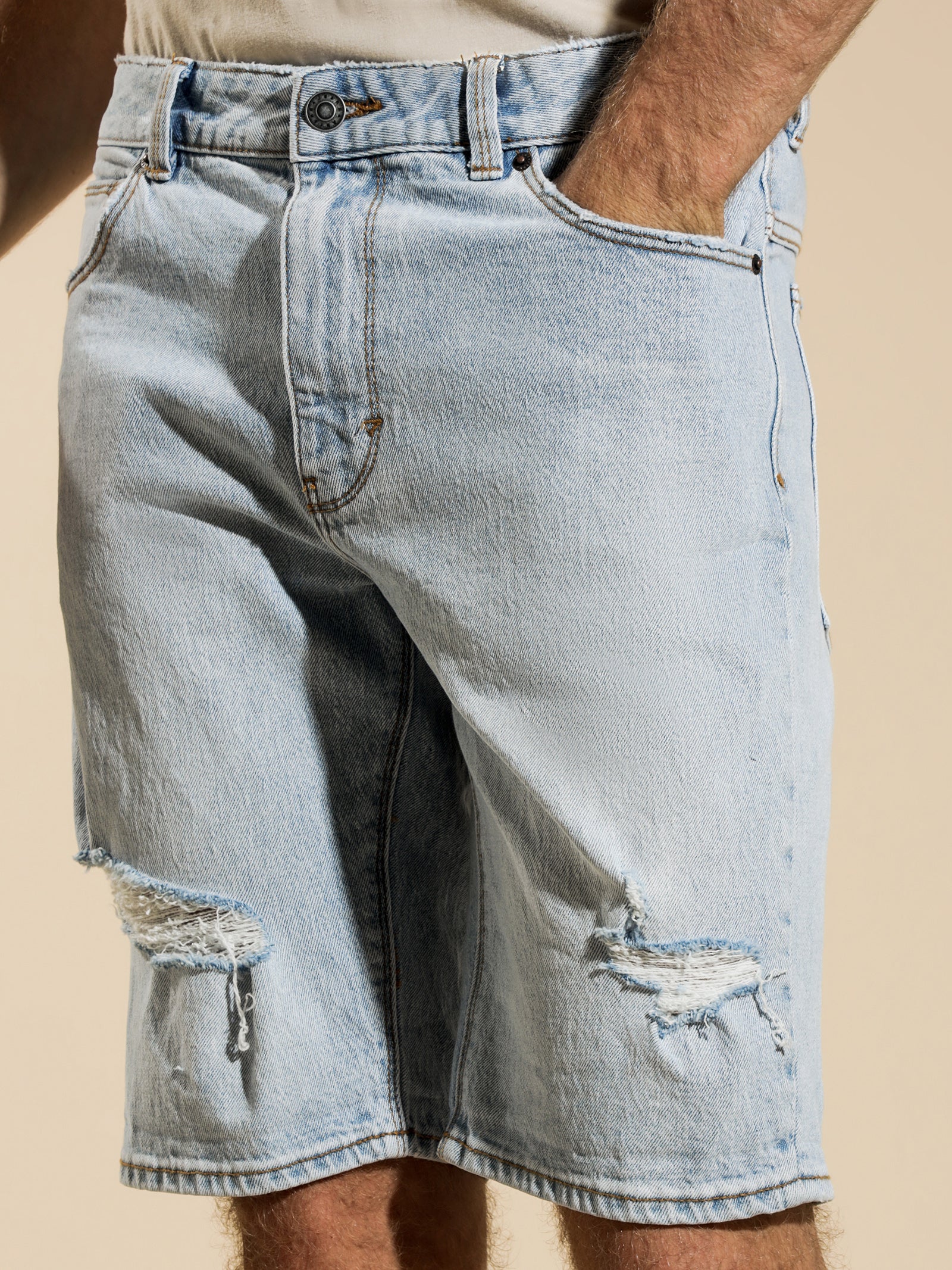 A Dropped Slim Shorts in Hunter Blue Denim