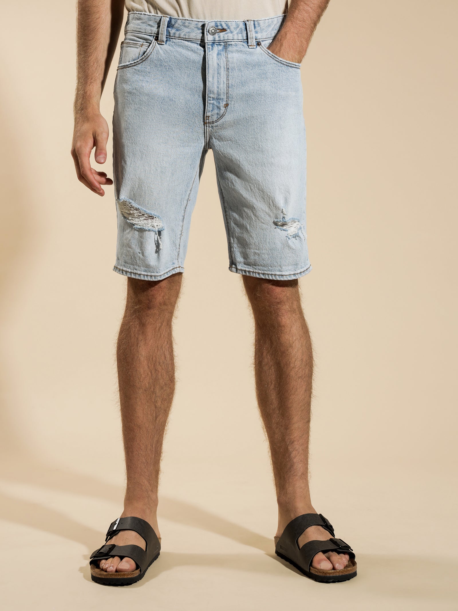 A Dropped Slim Shorts in Hunter Blue Denim