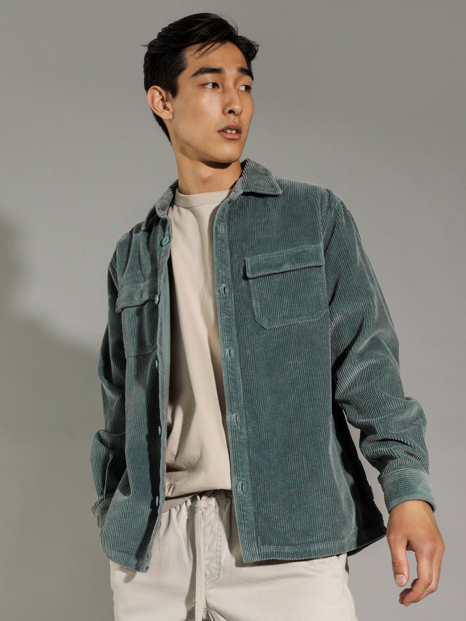 Amari Cord Overshirt in Steel