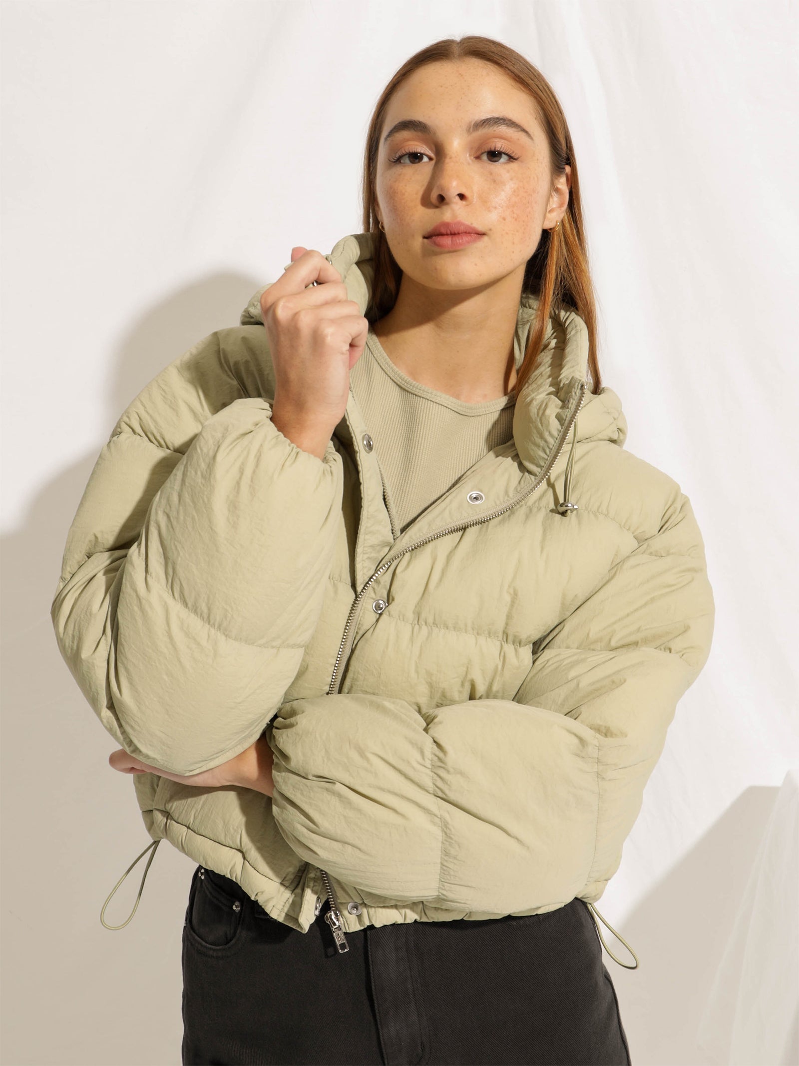 Atlanta Hooded Puffer in Artichoke Green