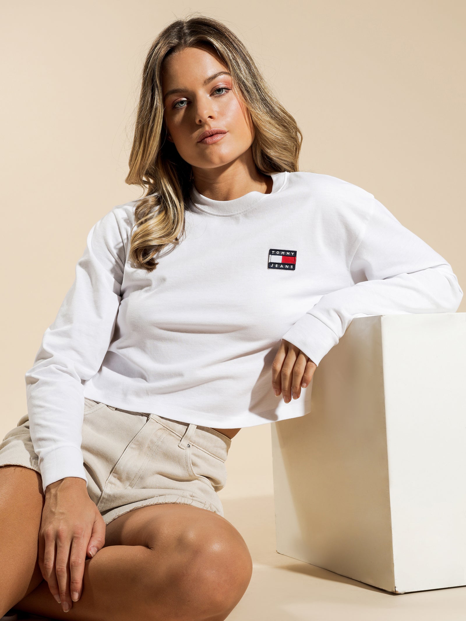 Badge Long Sleeve T-Shirt in White