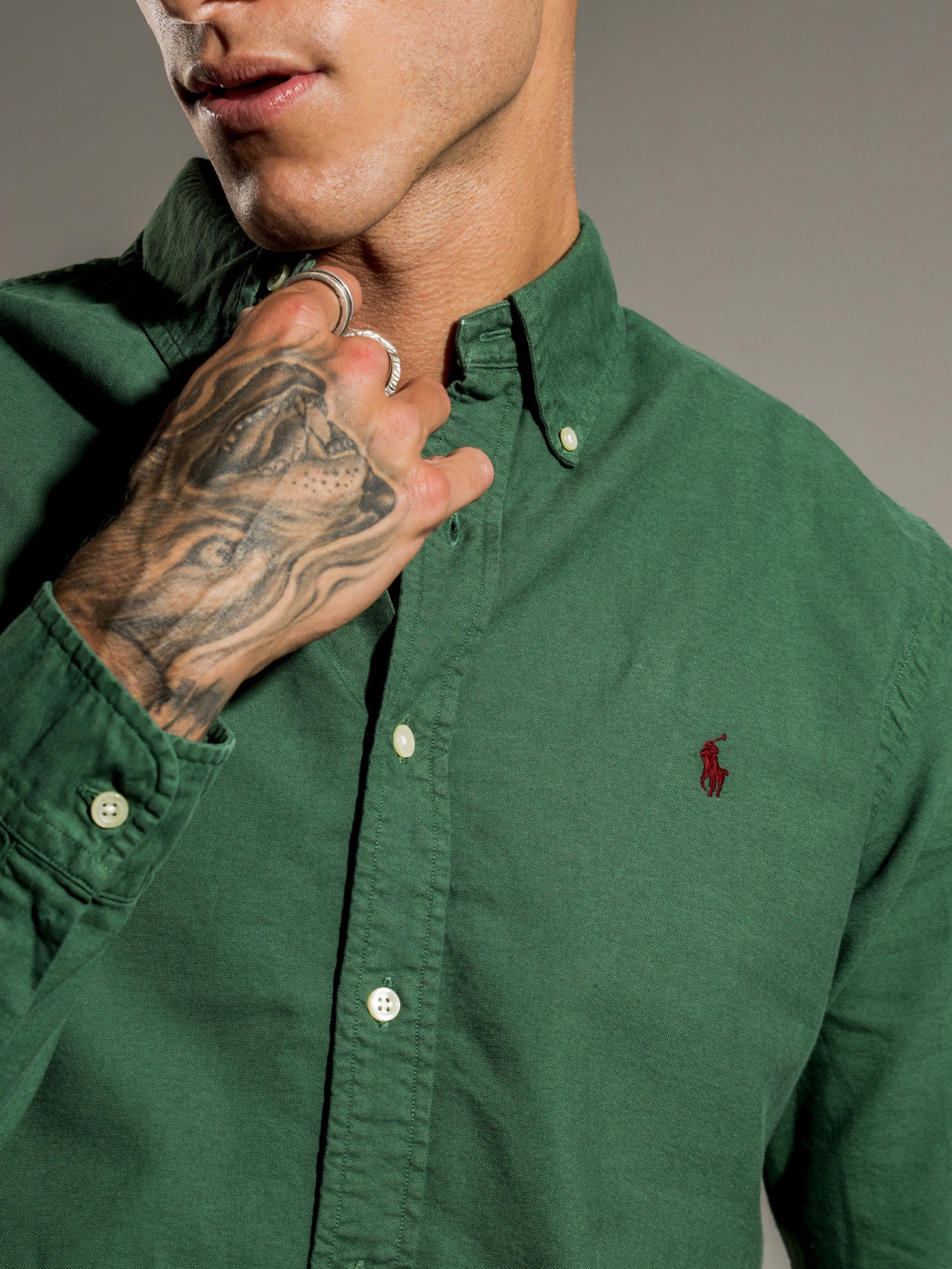 Slim Fit Garment Dyed Oxford Shirt in Green - Glue Store