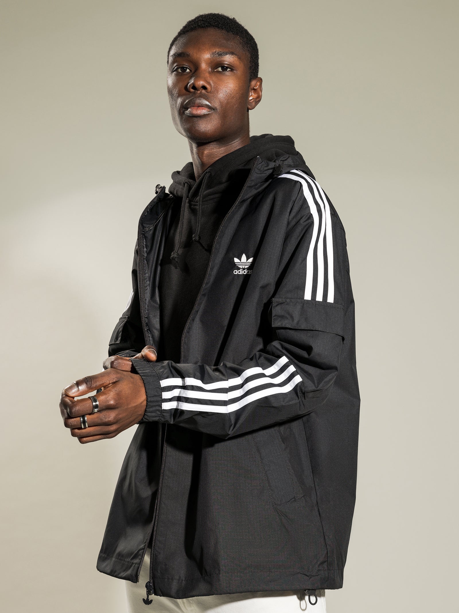 3 Stripes Wind Breaker in Black