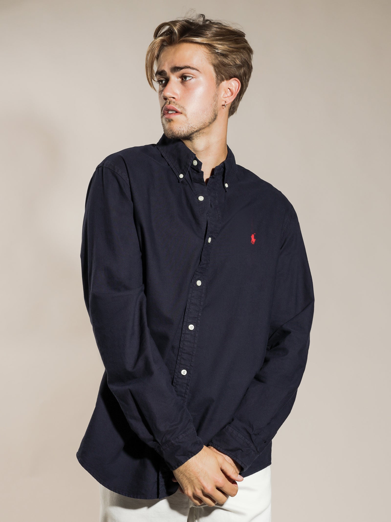 Standard Fit Button Up Shirt in Navy - Glue Store