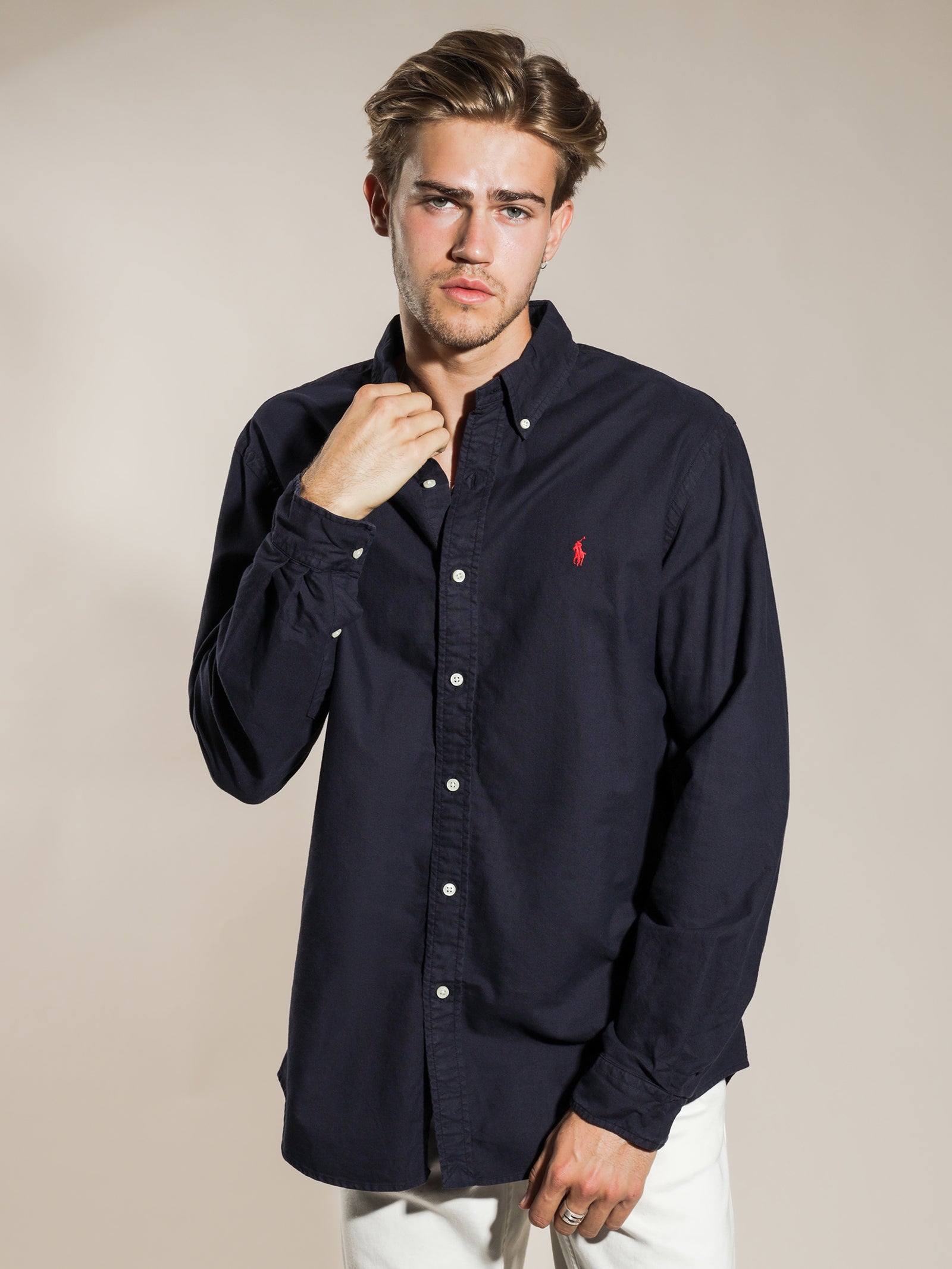 Standard Fit Button Up Shirt in Navy - Glue Store