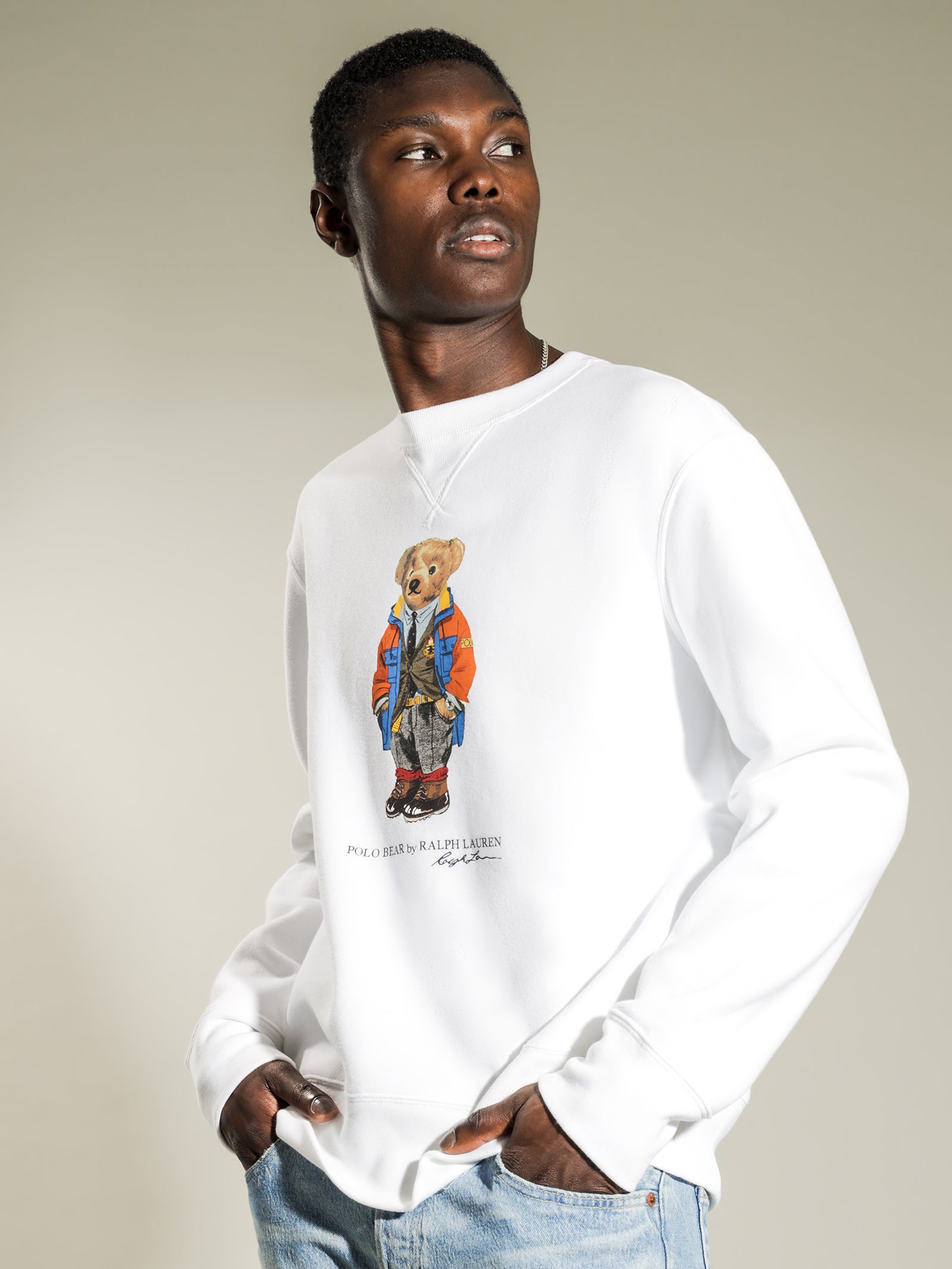 Polo Bear Crew Jumper in White - Glue Store