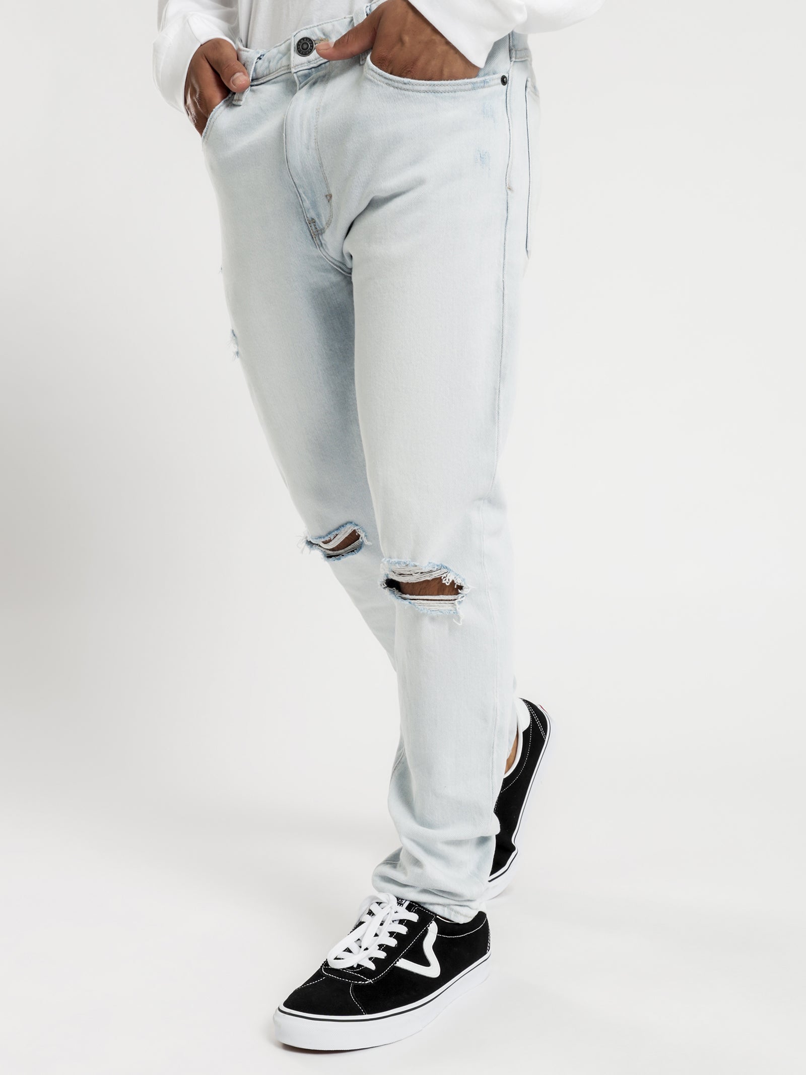 A Dropped Skinny Turn Up Jeans in Street Soul Repair Blue