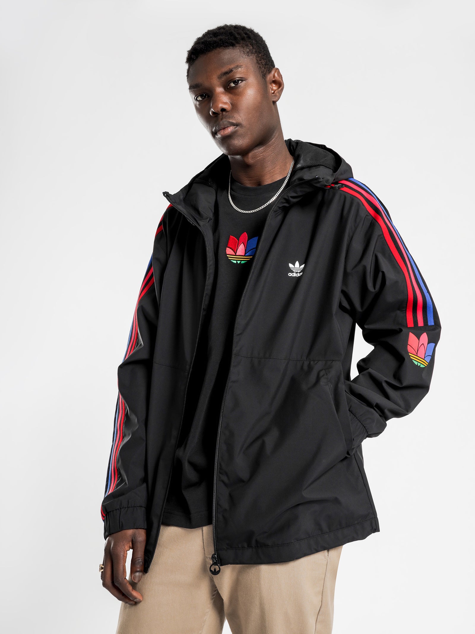 3D Trefoil Windbreaker Jacket in Black