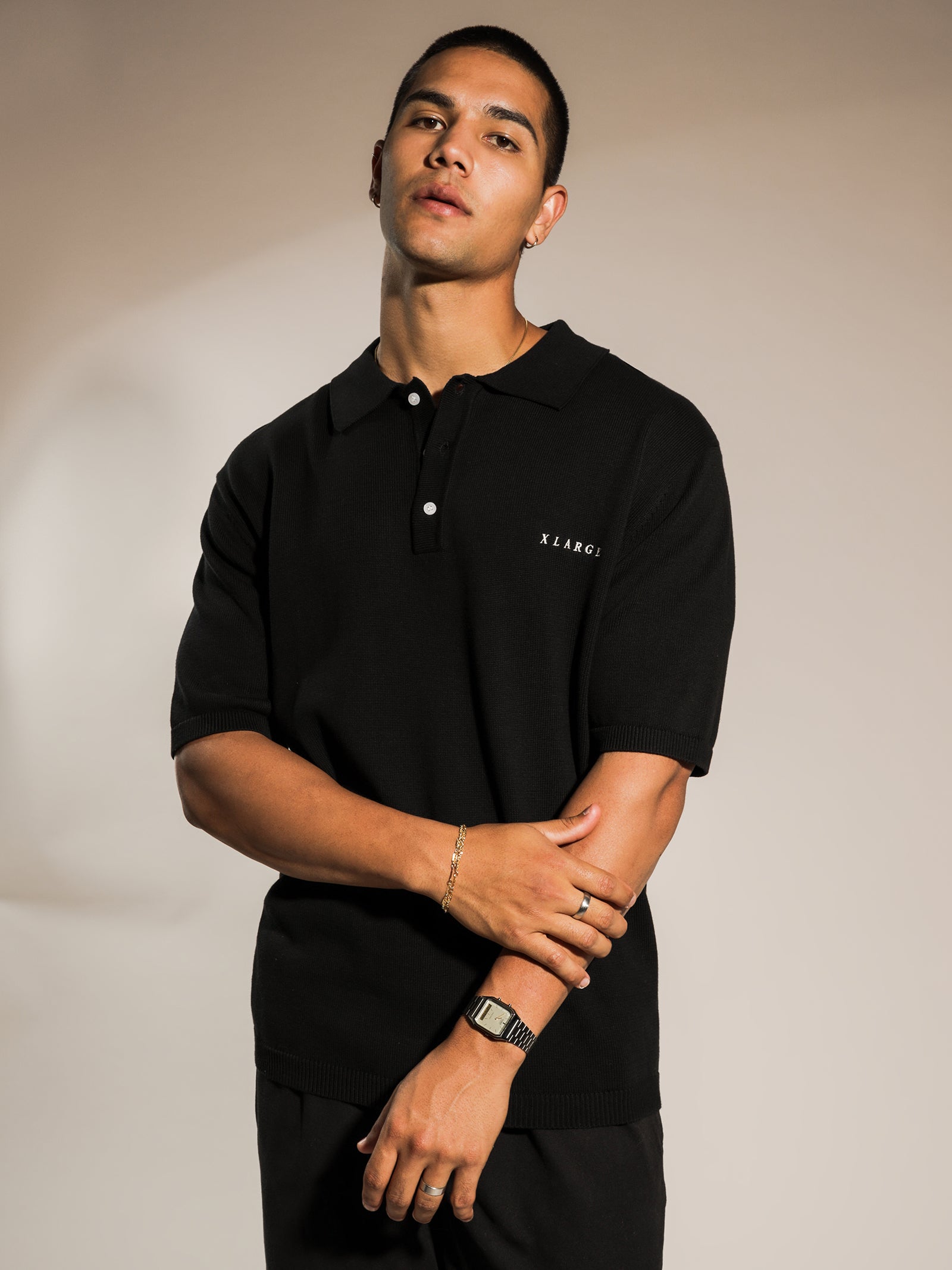 black polo button up short sleeve