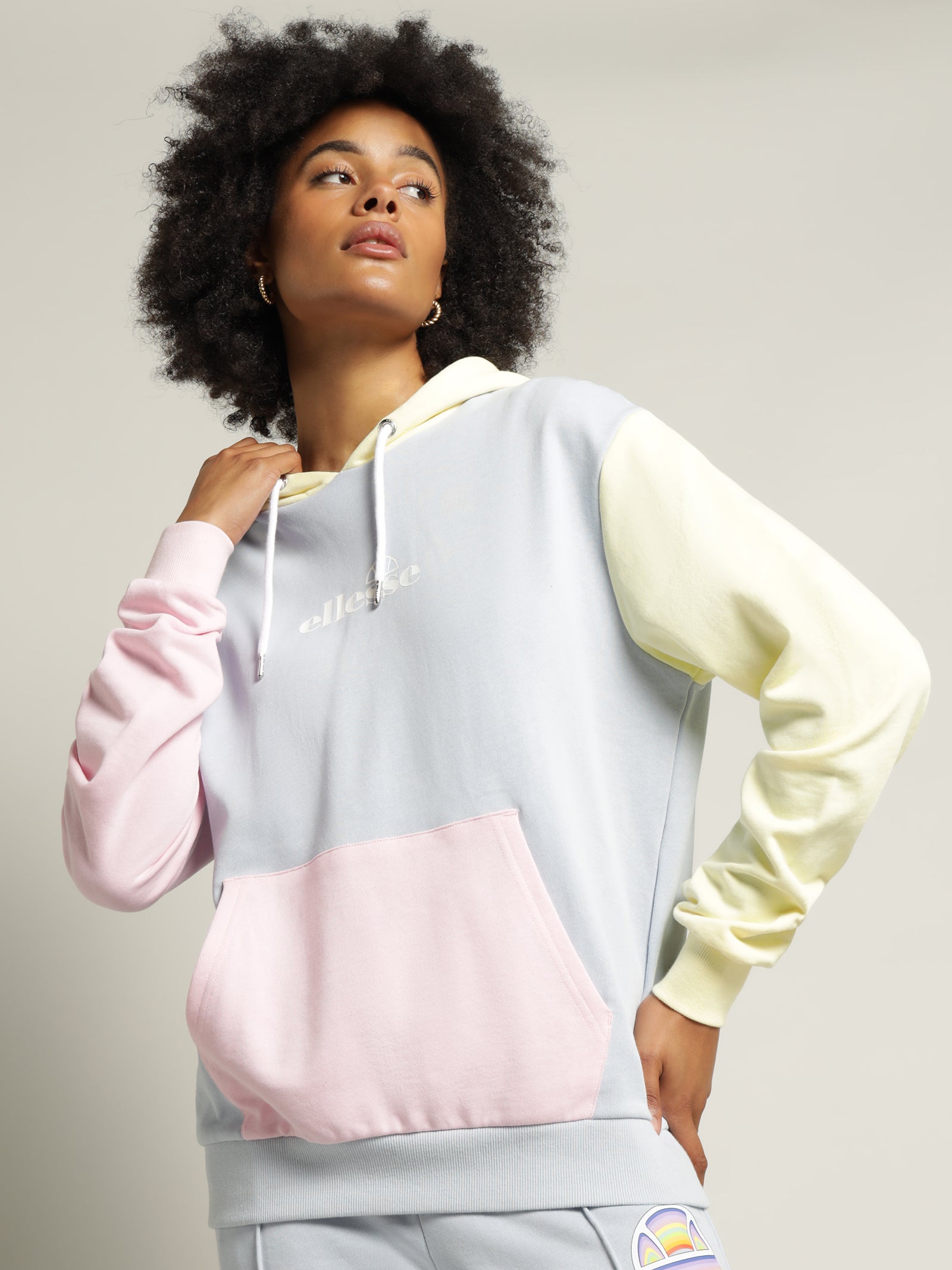 Arriverderci Hoodie in Light Blue, Pink & Yellow