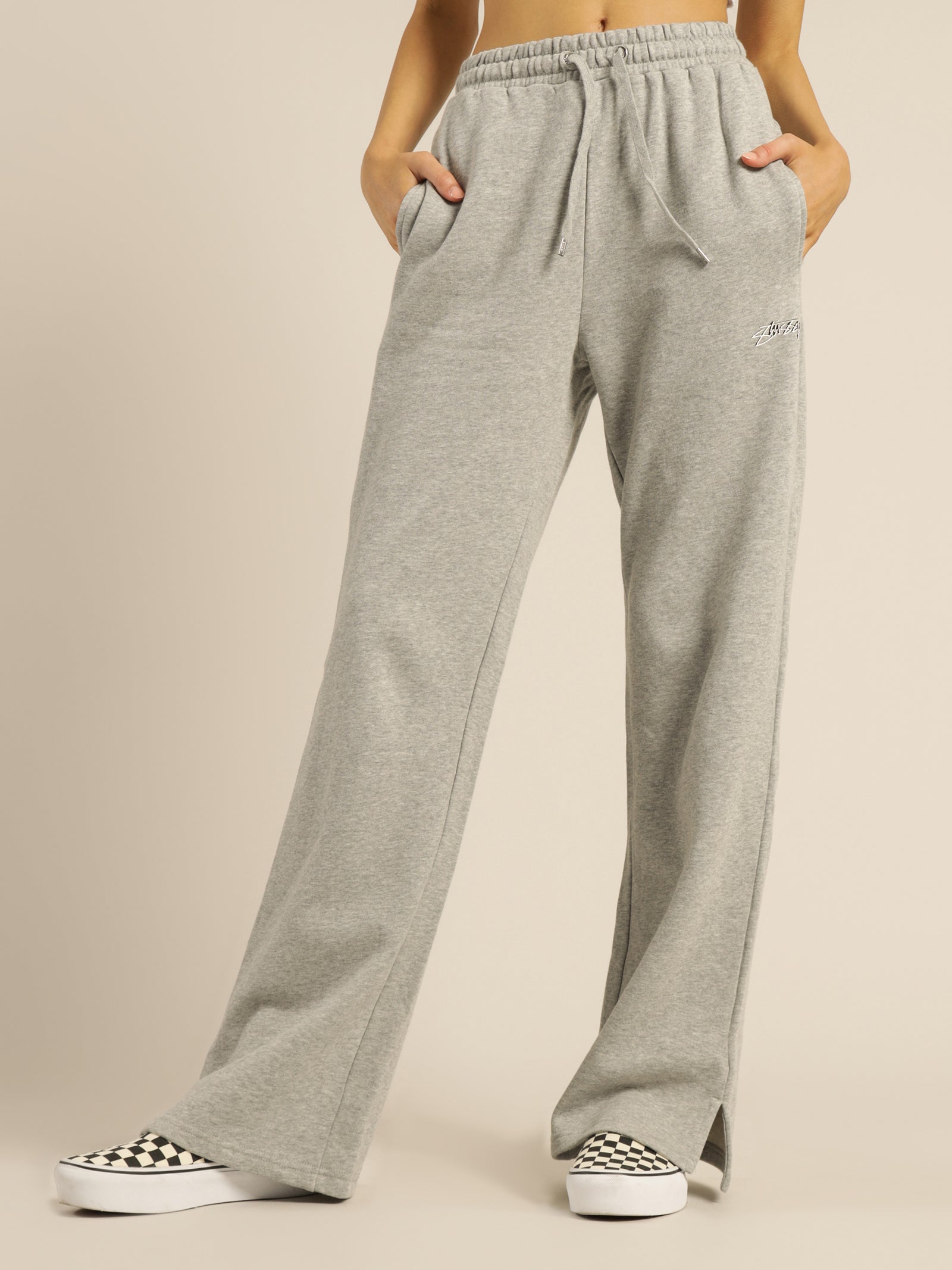 Shadow Script Wide Track Pants in Grey Marle