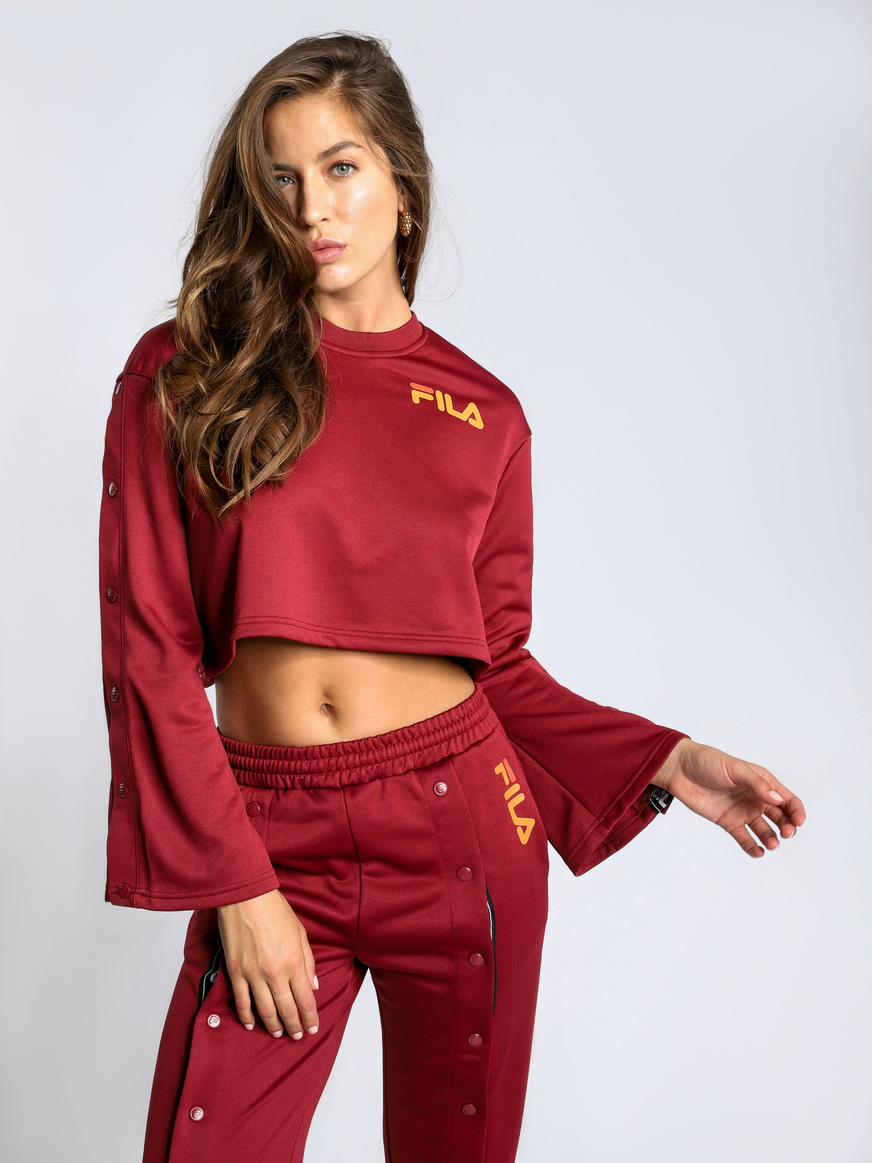 Aurora Flared Crop Sweatshirt in Tibetan Red