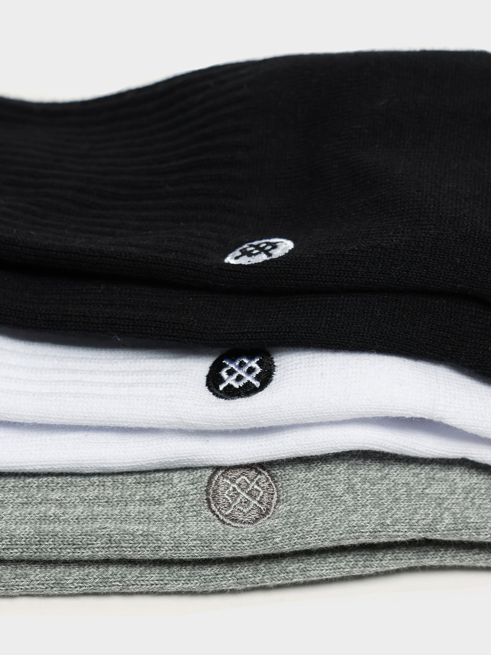 3 Pairs of Icon Crew Socks in Black, White & Grey